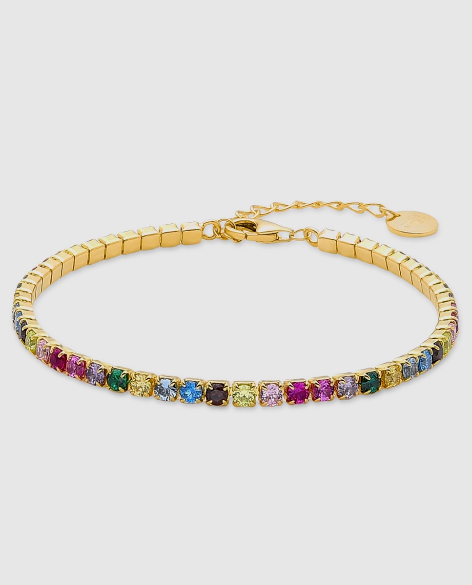 Imagem 0 de Pulseira Riviere Trendy de Prata de Lei 925 Acabada em Ouro Amarelo de 18 Quilates com Zirconita Multicolor