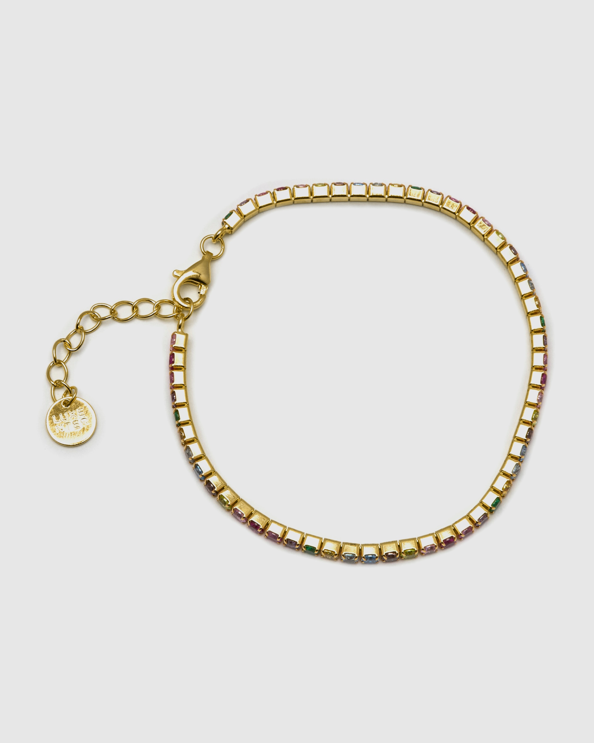 Pulseira Riviere Trendy de Prata de Lei 925 Acabada em Ouro Amarelo de 18 Quilates com Zirconita Multicolor Ouro-3