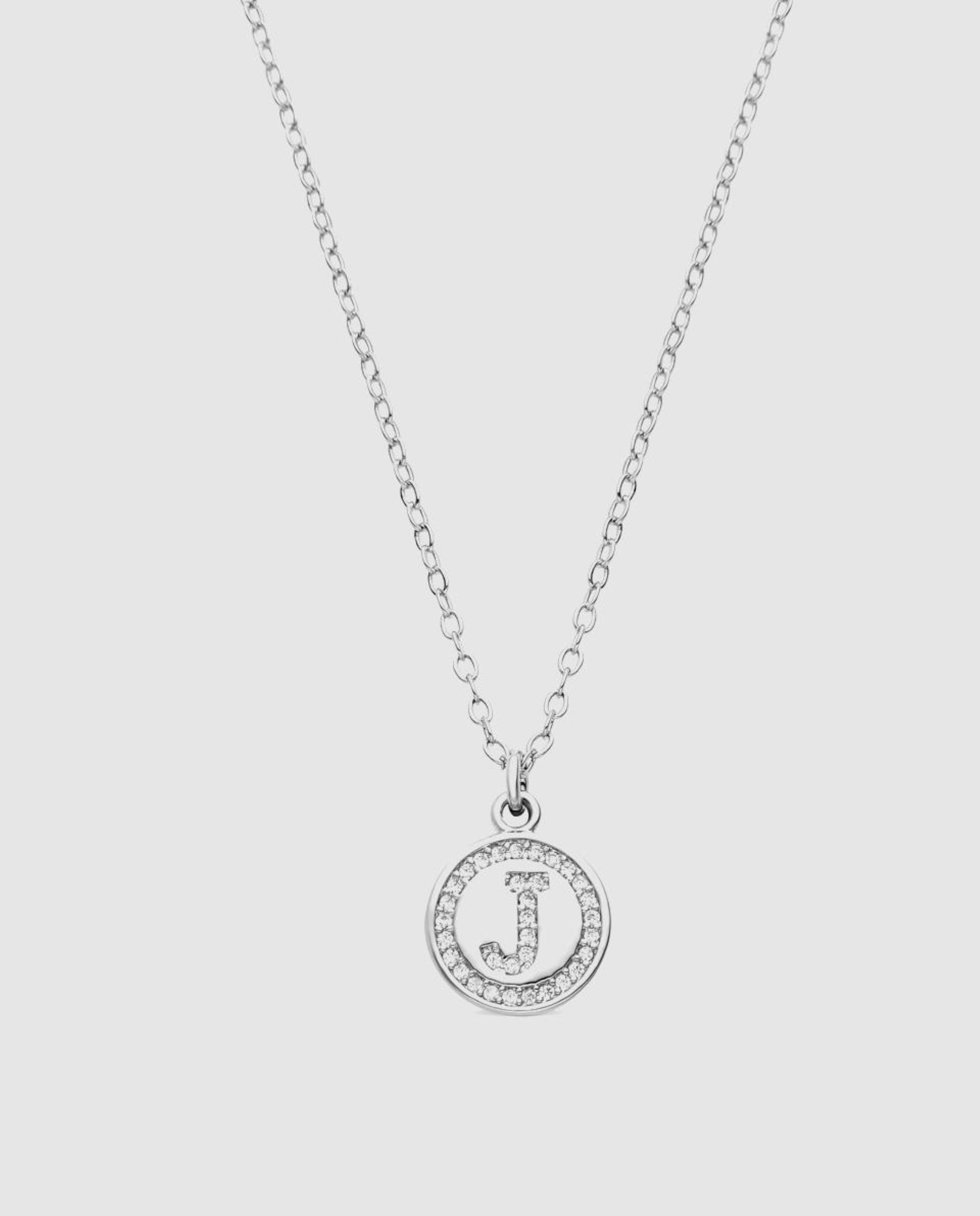 Colar Letras com Acabamento em Ródio e Zirconita Brilhante Branco-1