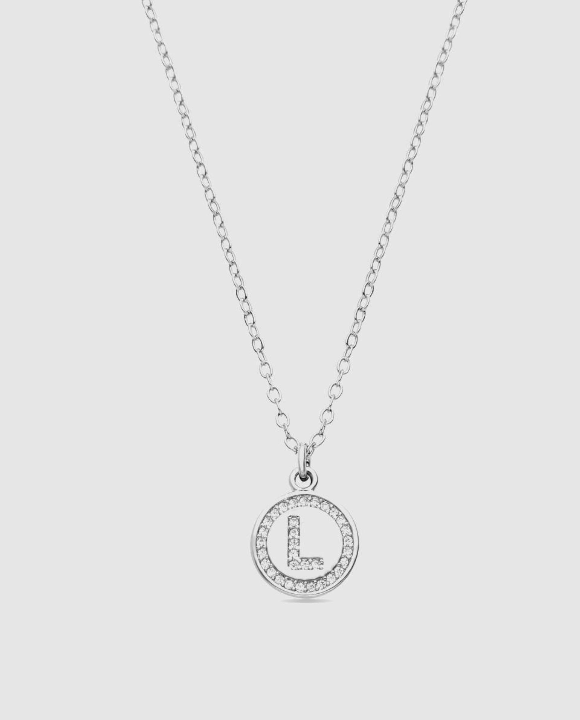 Colar Letras com Acabamento em Ródio e Zirconita Brilhante Branco-1