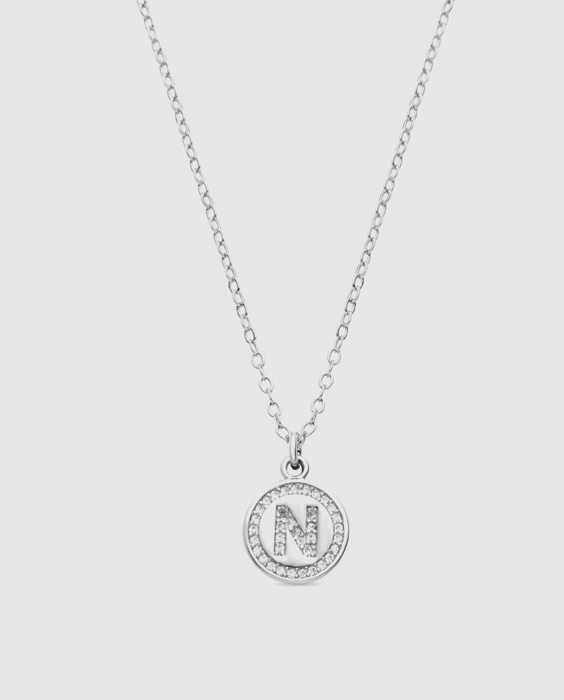 Colar Letras com Acabamento em Ródio e Zirconita Brilhante Branco-1