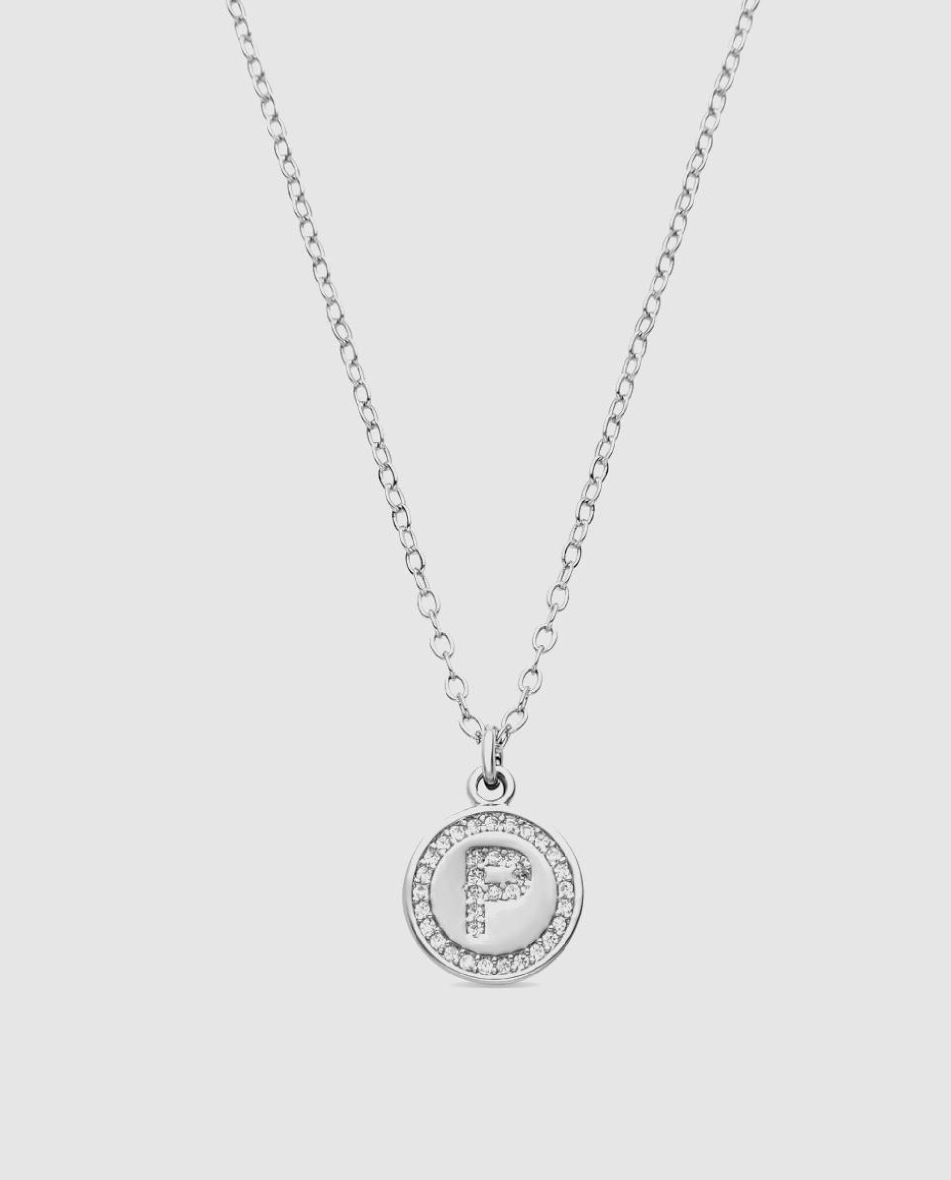 Colar Letras com Acabamento em Ródio e Zirconita Brilhante Branco-1