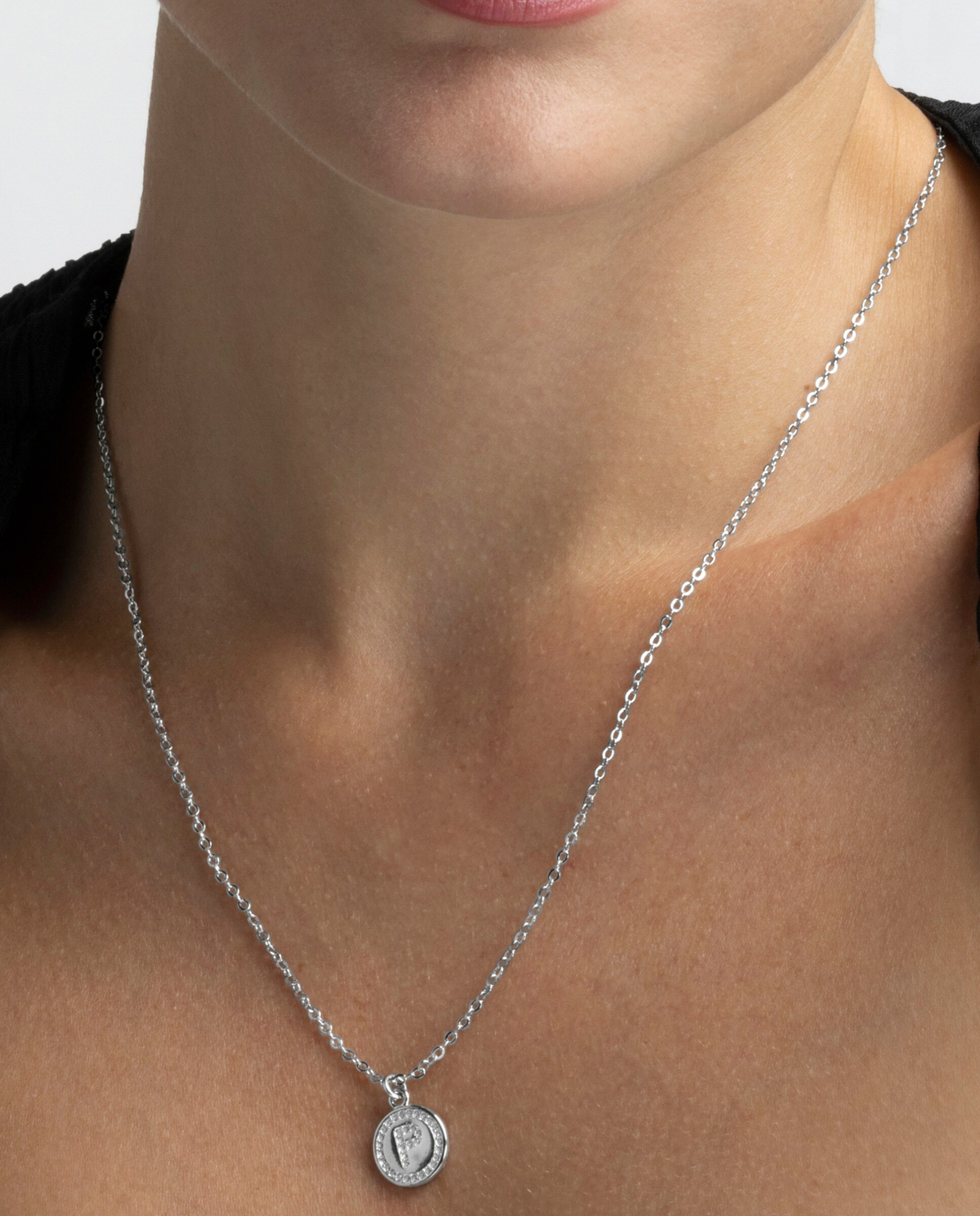 Colar Letras com Acabamento em Ródio e Zirconita Brilhante Branco-3