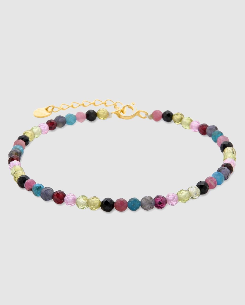 Pulseira de Corrente Trendy de Prata de Lei 925 Acabada em Ouro Amarelo de 18 Quilates com Turmalina Multicolor Ouro-1