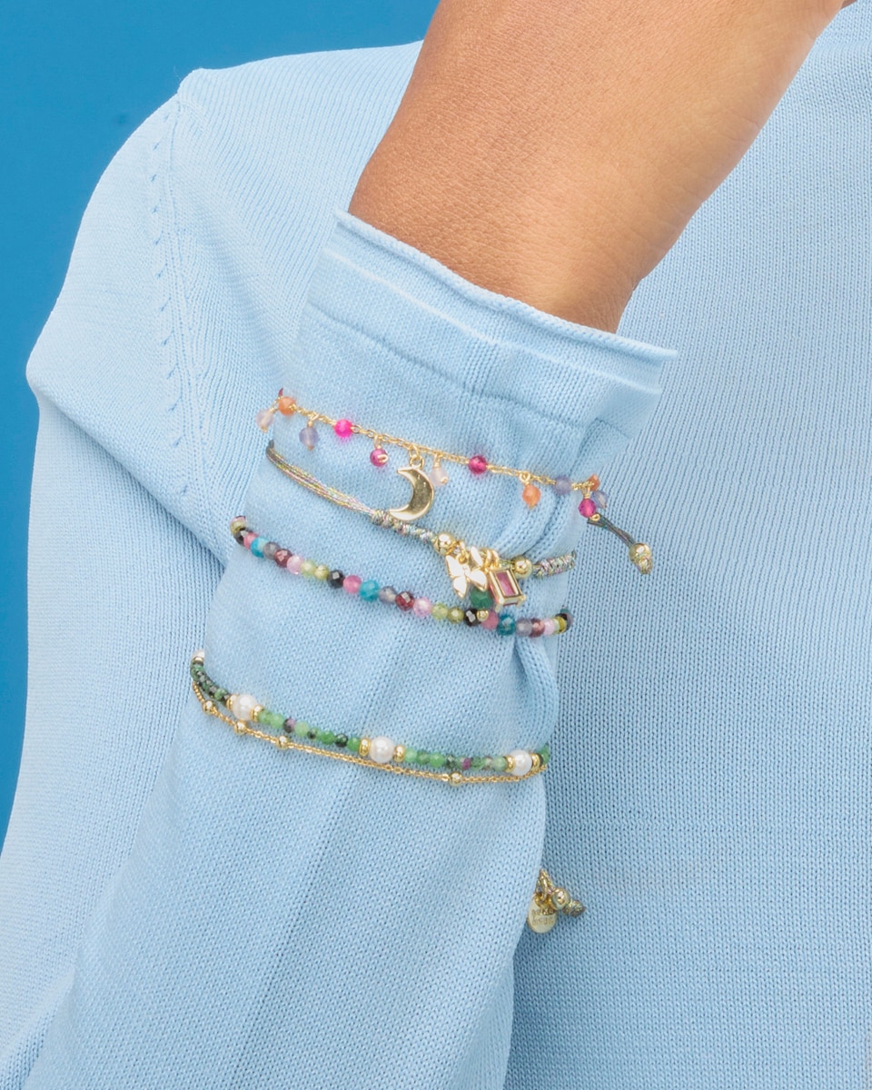 Pulseira de Corrente Trendy de Prata de Lei 925 Acabada em Ouro Amarelo de 18 Quilates com Turmalina Multicolor Ouro-3