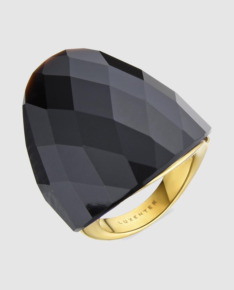 Anel Africa Acabado em Ouro de 18 Quilates com Quartzo Hidrotermal e Ônix Ouro-1