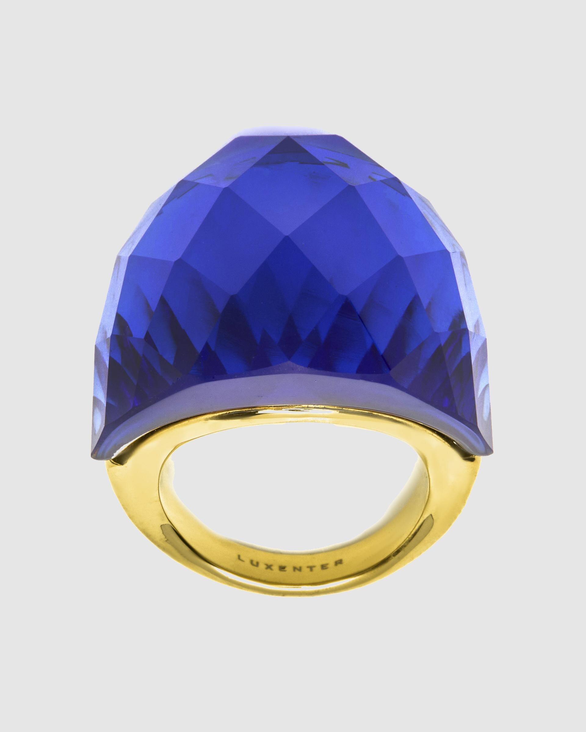 Anel Boho Acabado em Ouro Amarelo de 18 Quilates com Quartzo Hidrotermal e Lápis-lazúli Azul / Amarelo-7