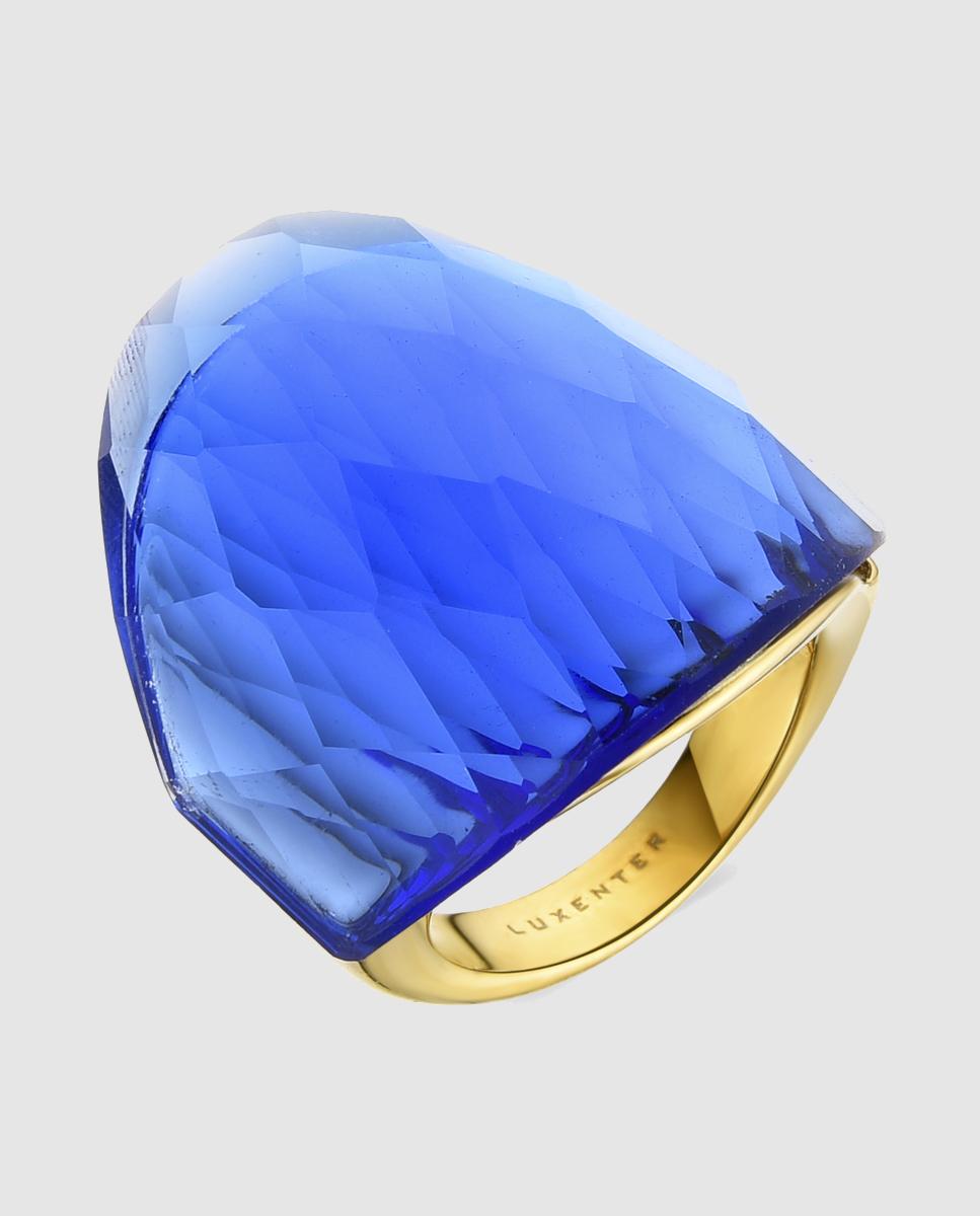 Anel Boho Acabado em Ouro Amarelo de 18 Quilates com Quartzo Hidrotermal e Lápis-lazúli Azul / Amarelo-1