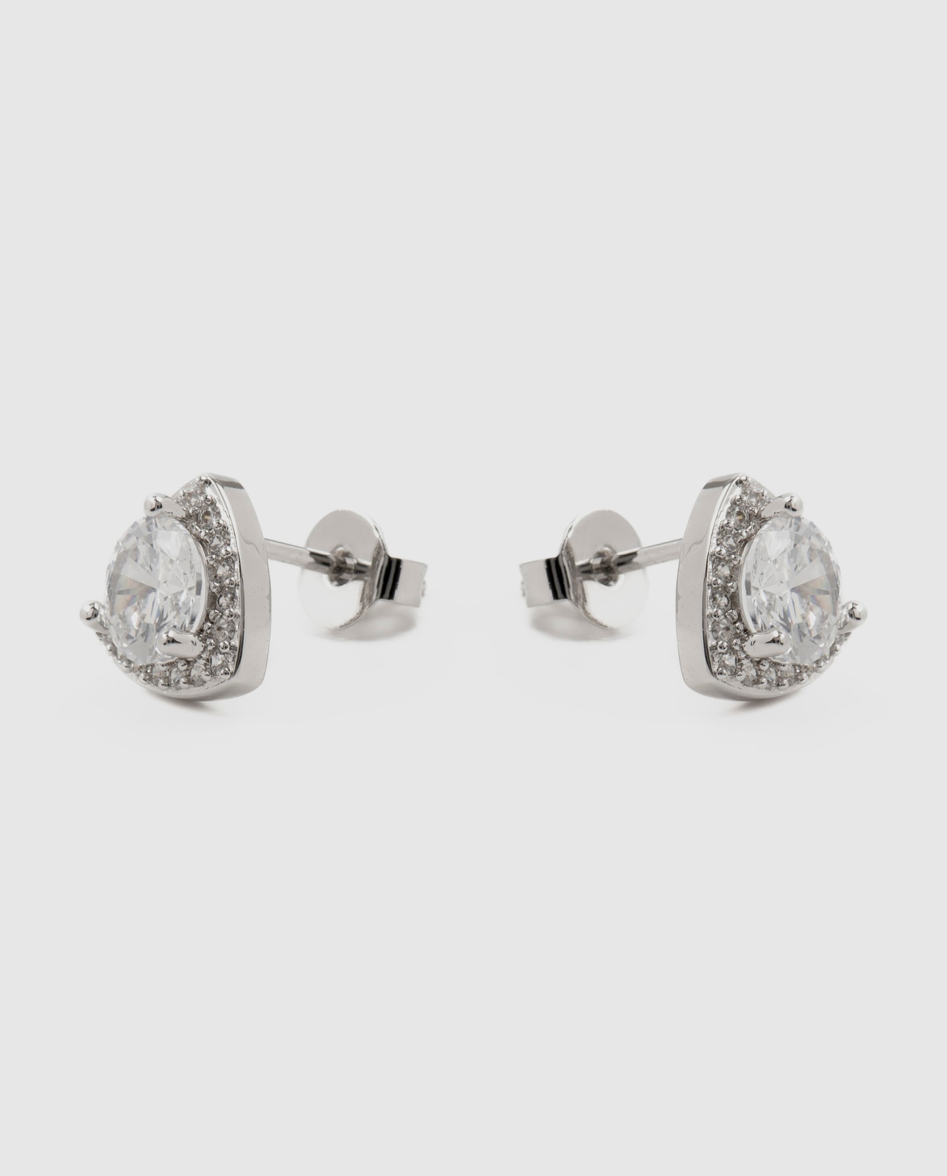 Brincos Basic Acabados em Ródio com Zirconita Brilhante Branco-2