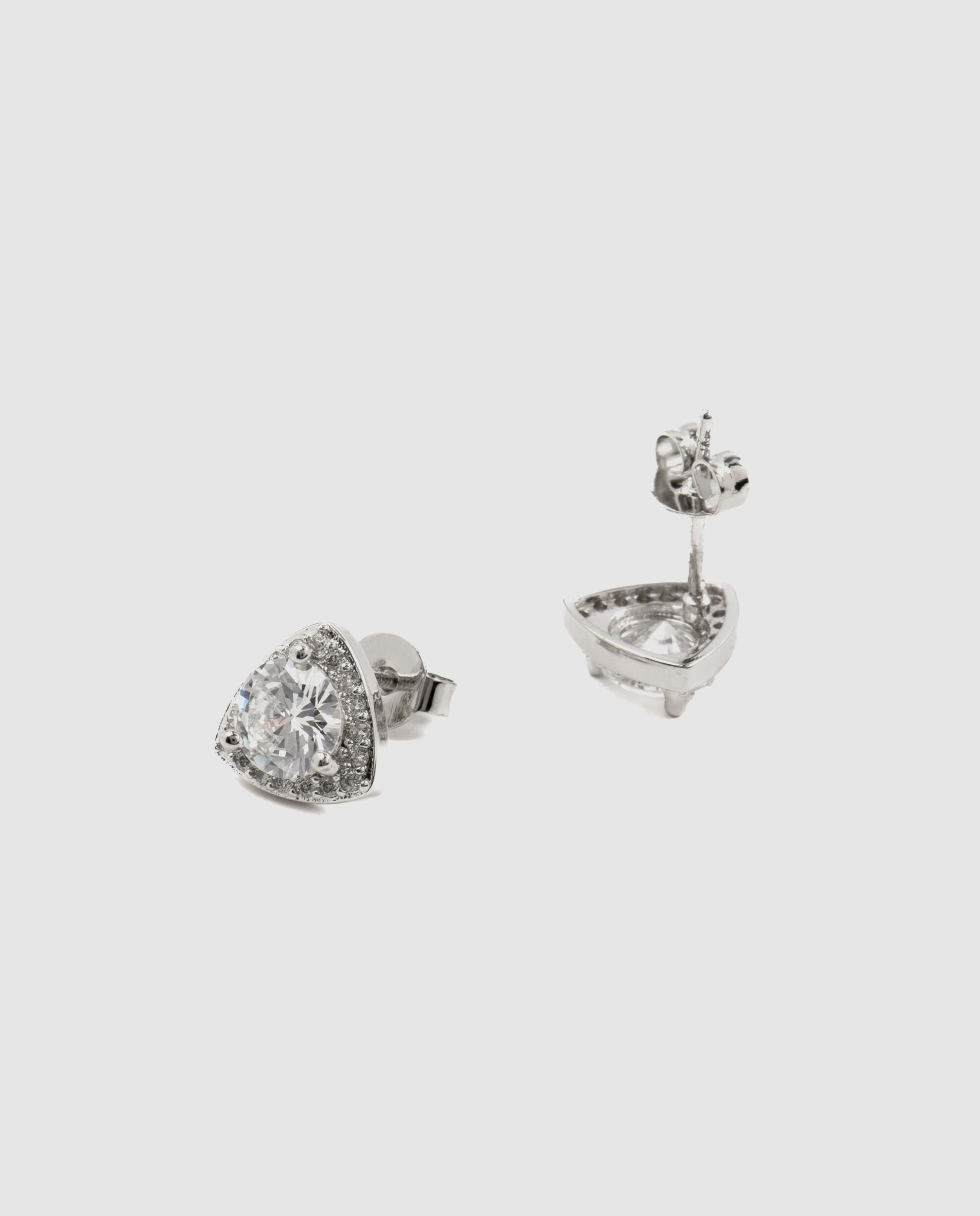 Brincos Basic Acabados em Ródio com Zirconita Brilhante Branco-3