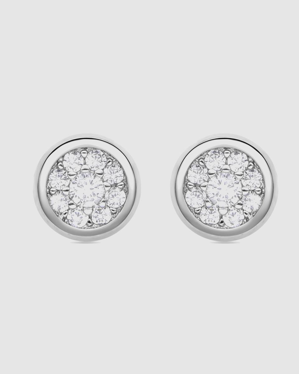 Brincos Basic Acabados em Ródio com Zirconita Brilhante Branco-1