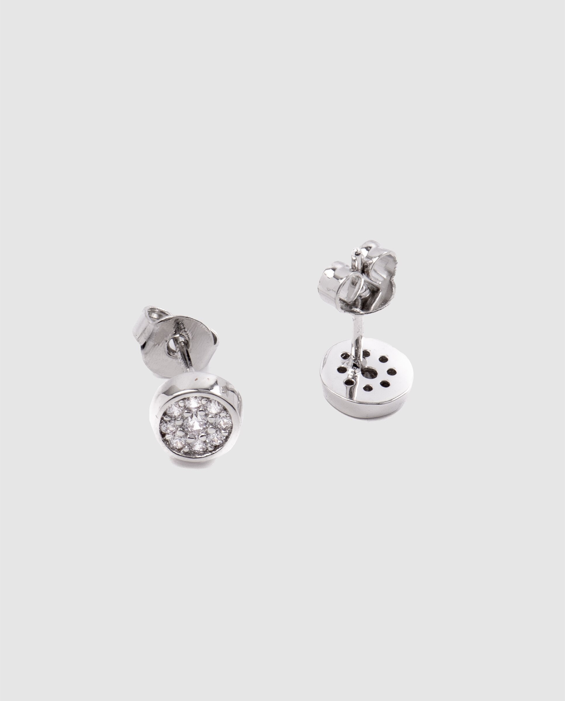 Brincos Basic Acabados em Ródio com Zirconita Brilhante Branco-3