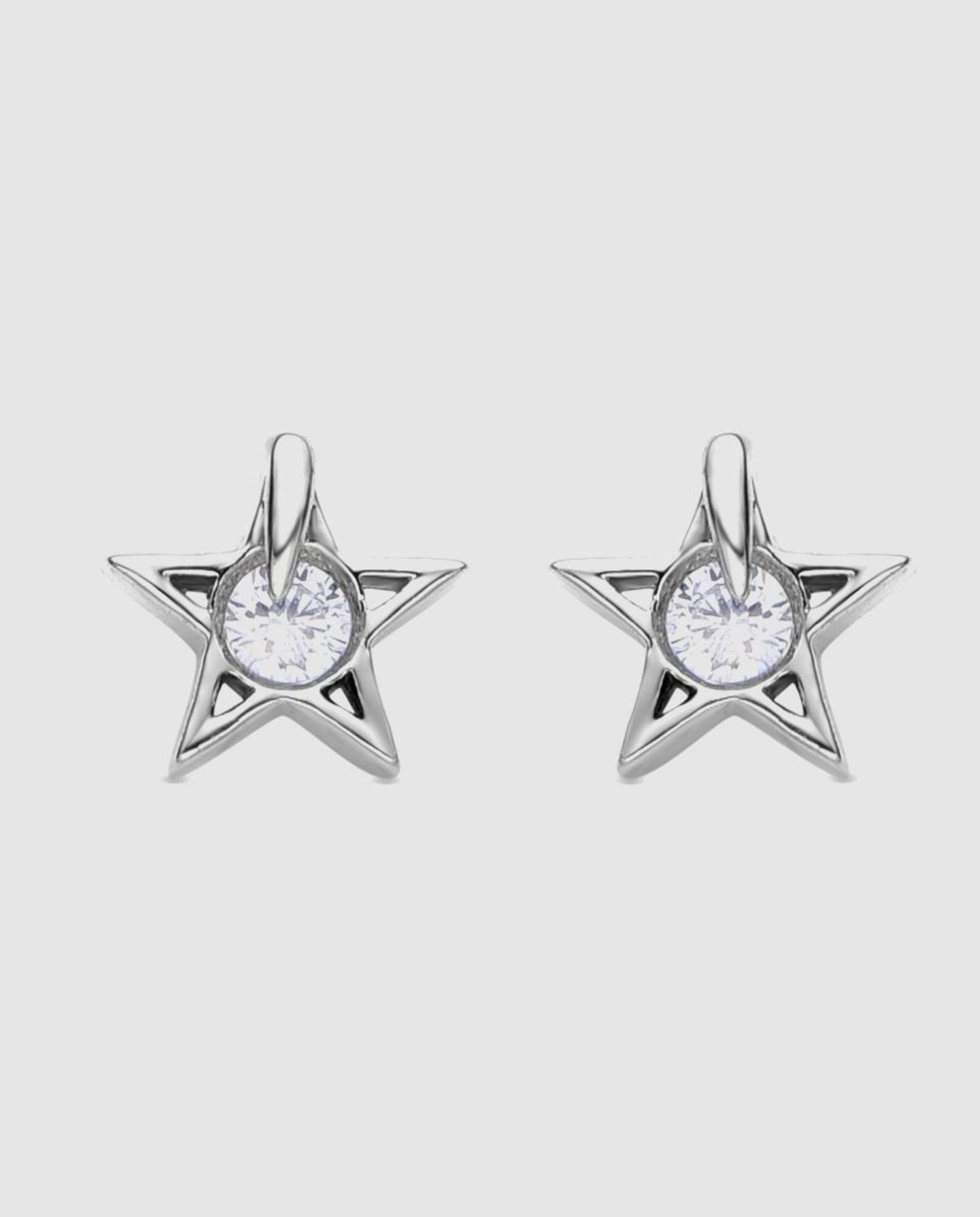 Brincos Basic Acabados em Ródio com Zirconita Brilhante Branco-1