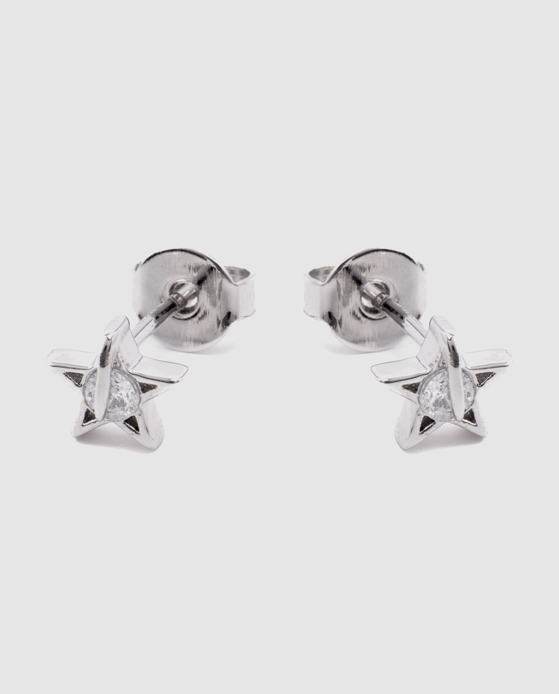 Brincos Basic Acabados em Ródio com Zirconita Brilhante Branco-2