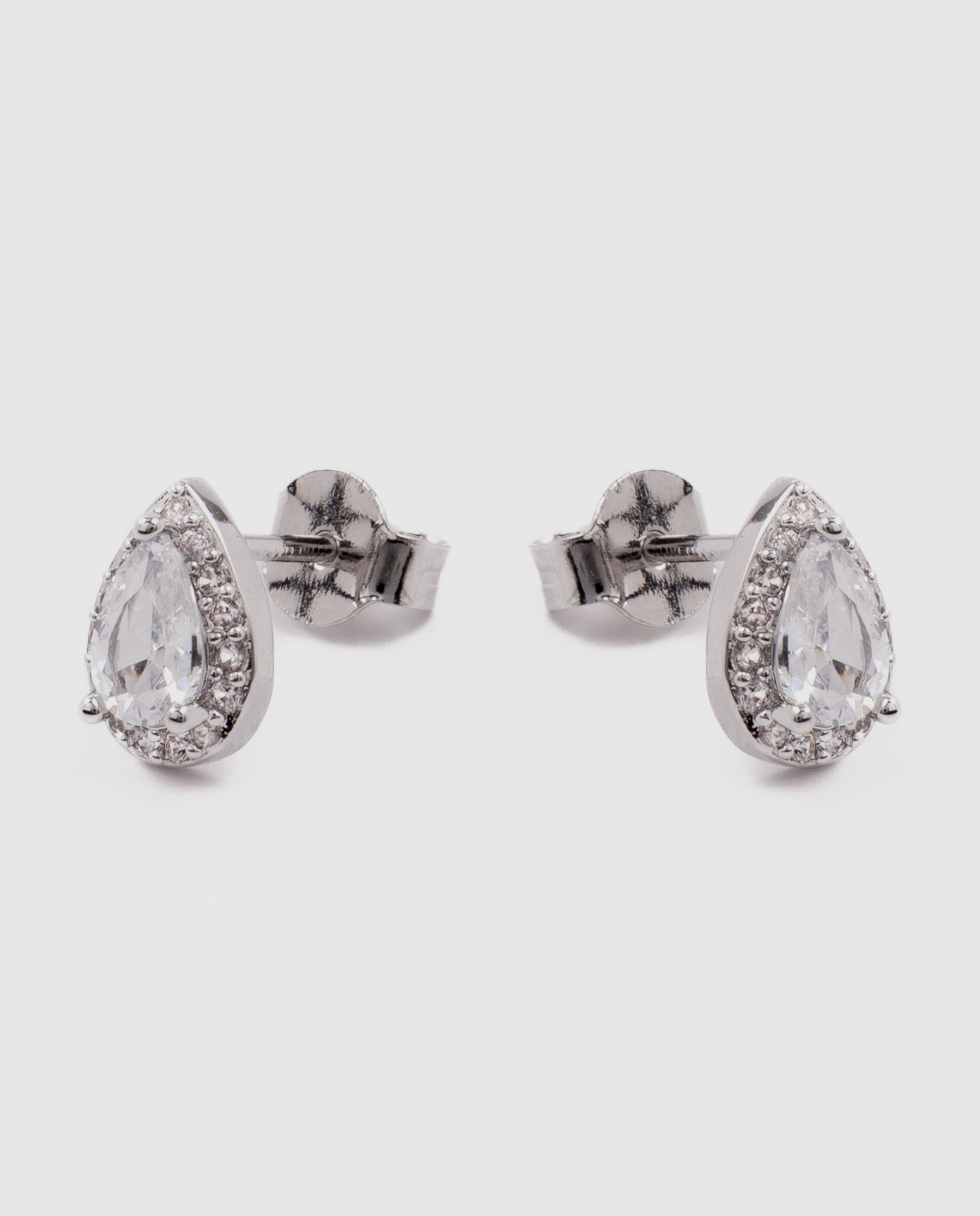 Brincos Basic Acabados em Ródio com Zirconita Brilhante Branco-3