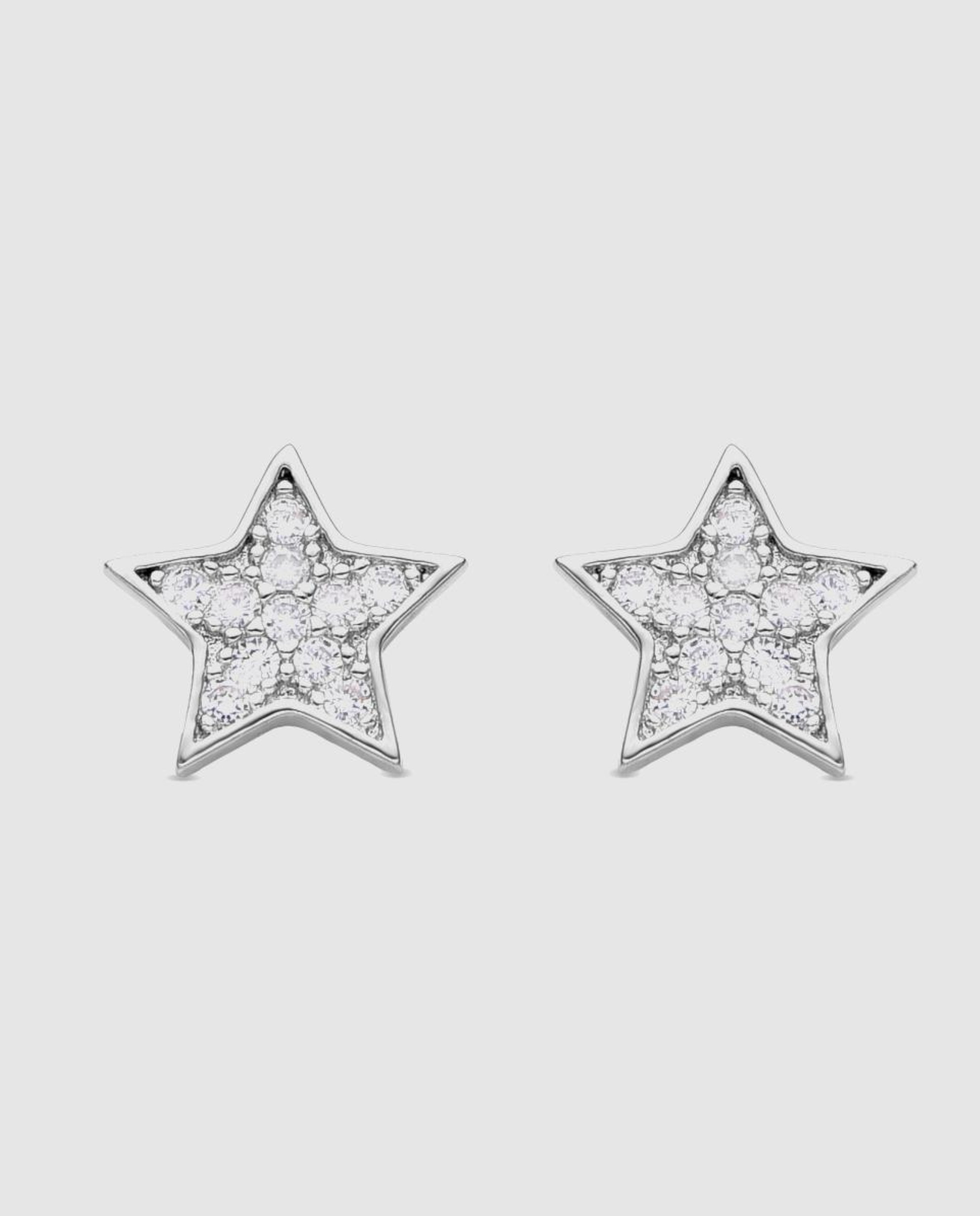 Brincos Basic Acabados em Ródio com Zirconita Brilhante Branco-1