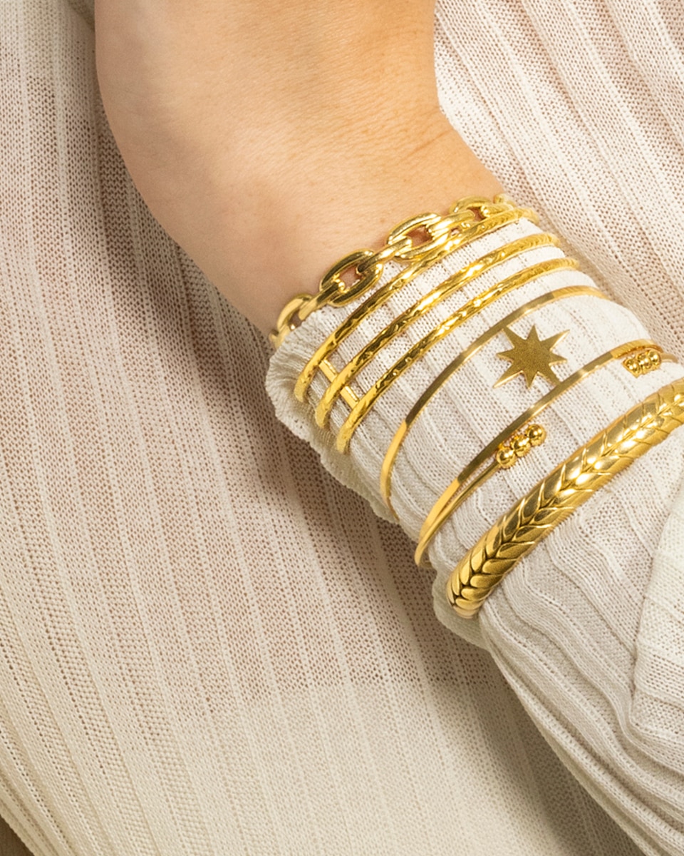 Pulseira Boho de Aço Acabada em Ouro Amarelo de 18k Dourado-4