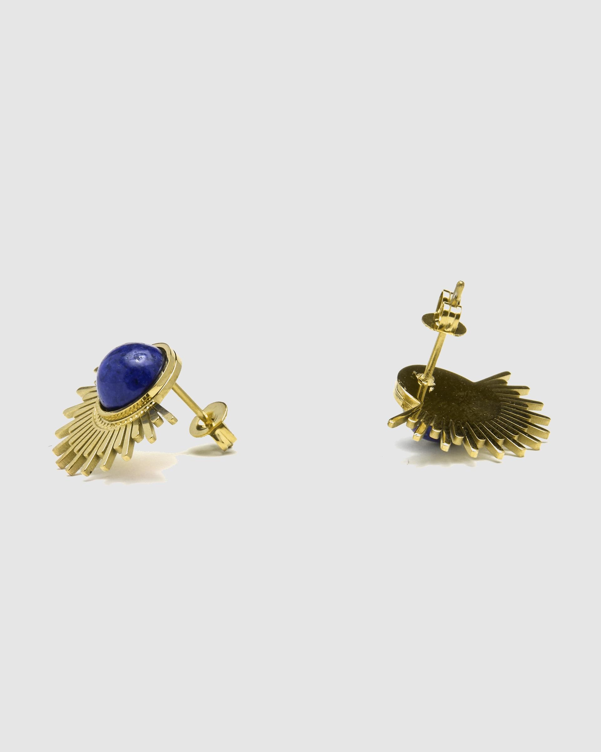 Brincos Boho de Aço com Acabamentos em Ouro Amarelo de 18 Quilates com Lápis-lazúli Natural Azul-4