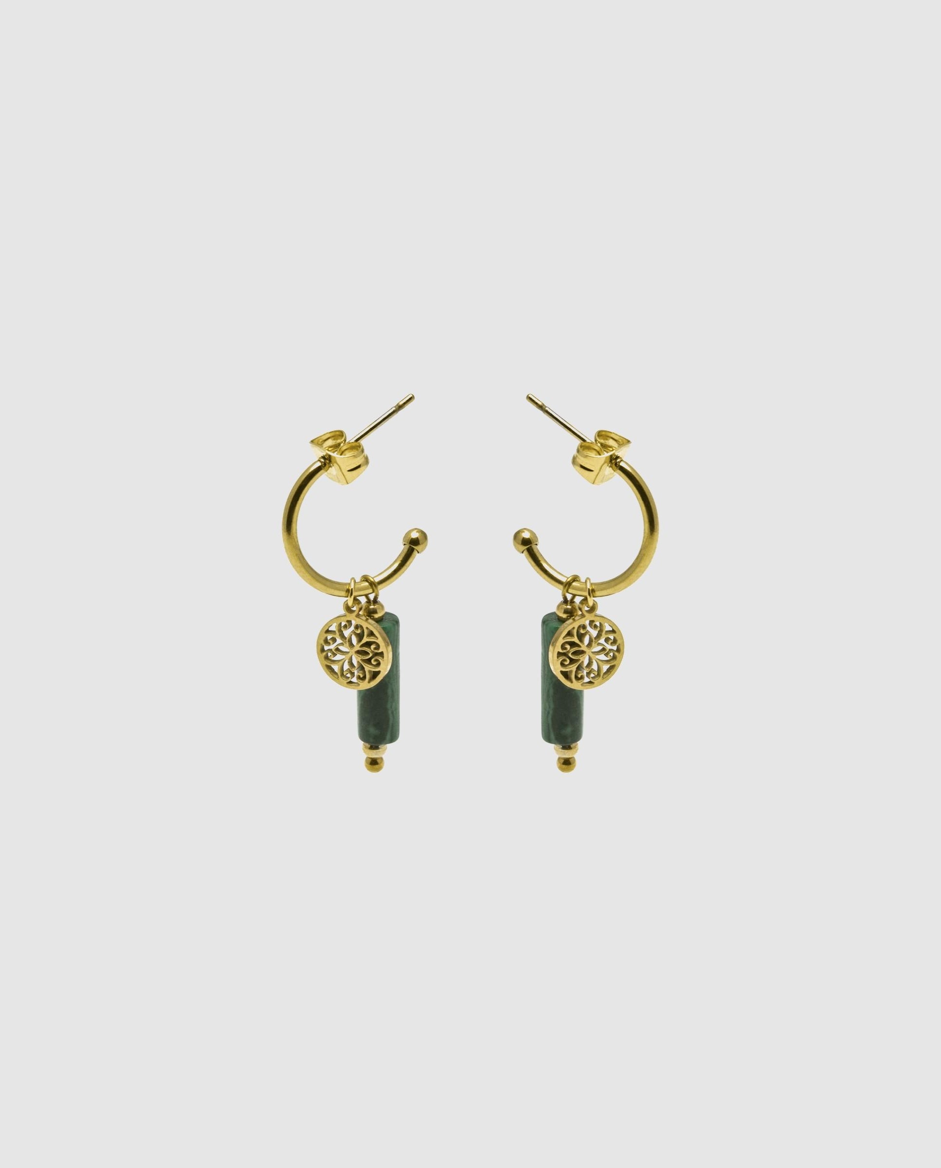 Brincos Boho de Aço com Acabamentos em Ouro Amarelo de 18 Quilates e Malaquita Verde-3