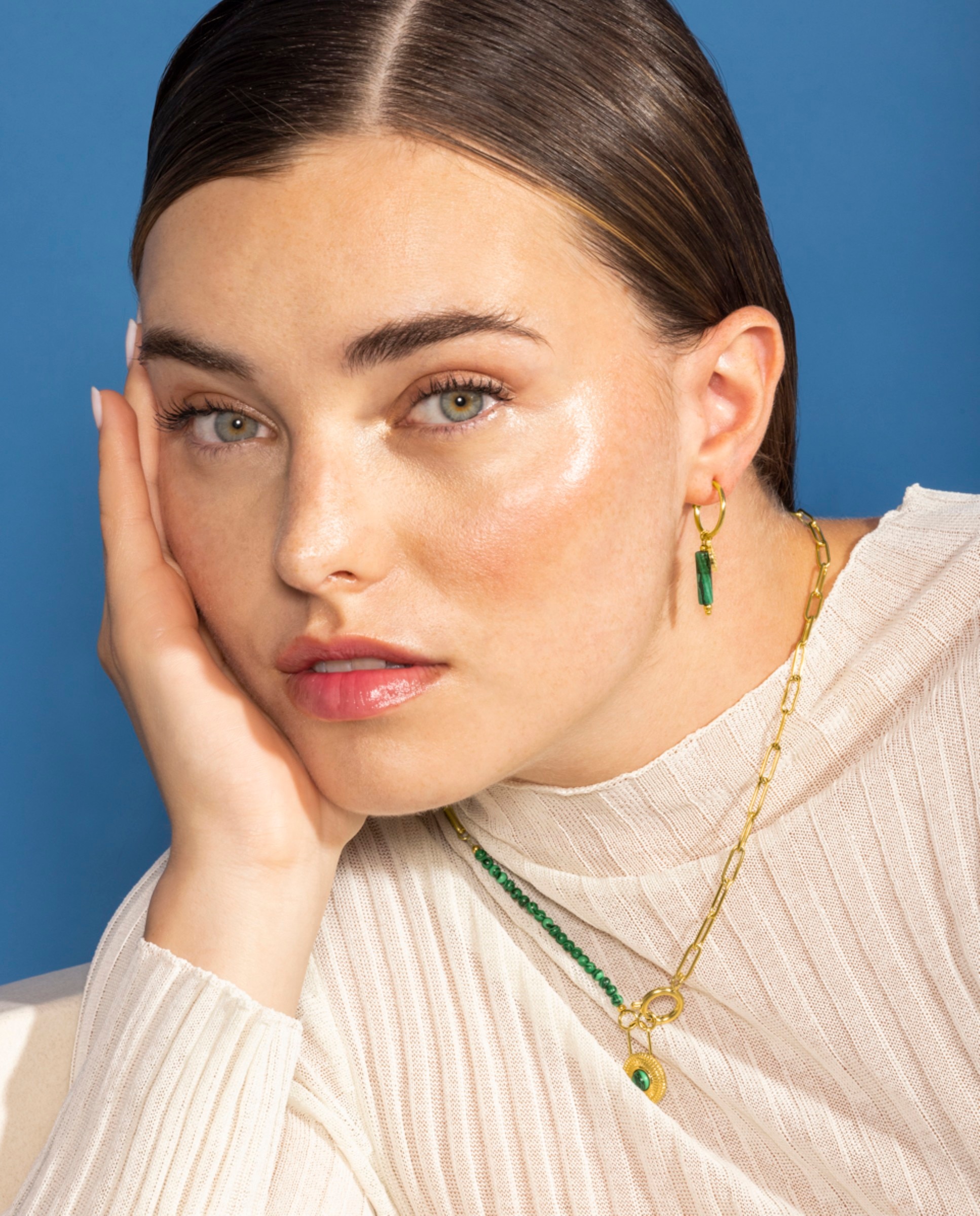 Brincos Boho de Aço com Acabamentos em Ouro Amarelo de 18 Quilates e Malaquita Verde-5