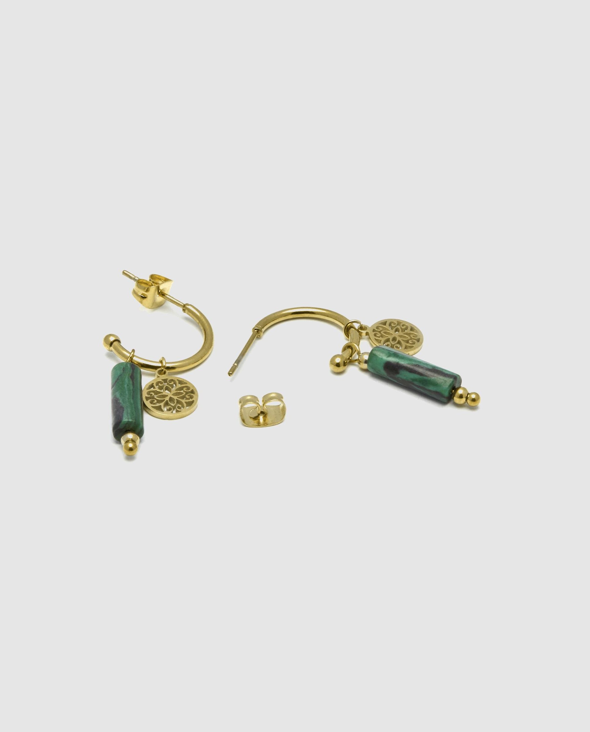 Brincos Boho de Aço com Acabamentos em Ouro Amarelo de 18 Quilates e Malaquita Verde-6