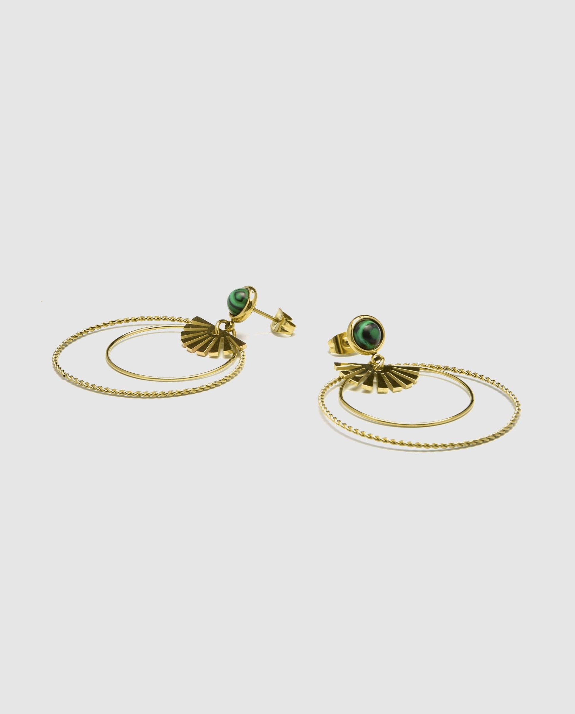 Brincos Boho de Aço com Acabamentos em Ouro Amarelo de 18 Quilates com Malaquita Verde-5