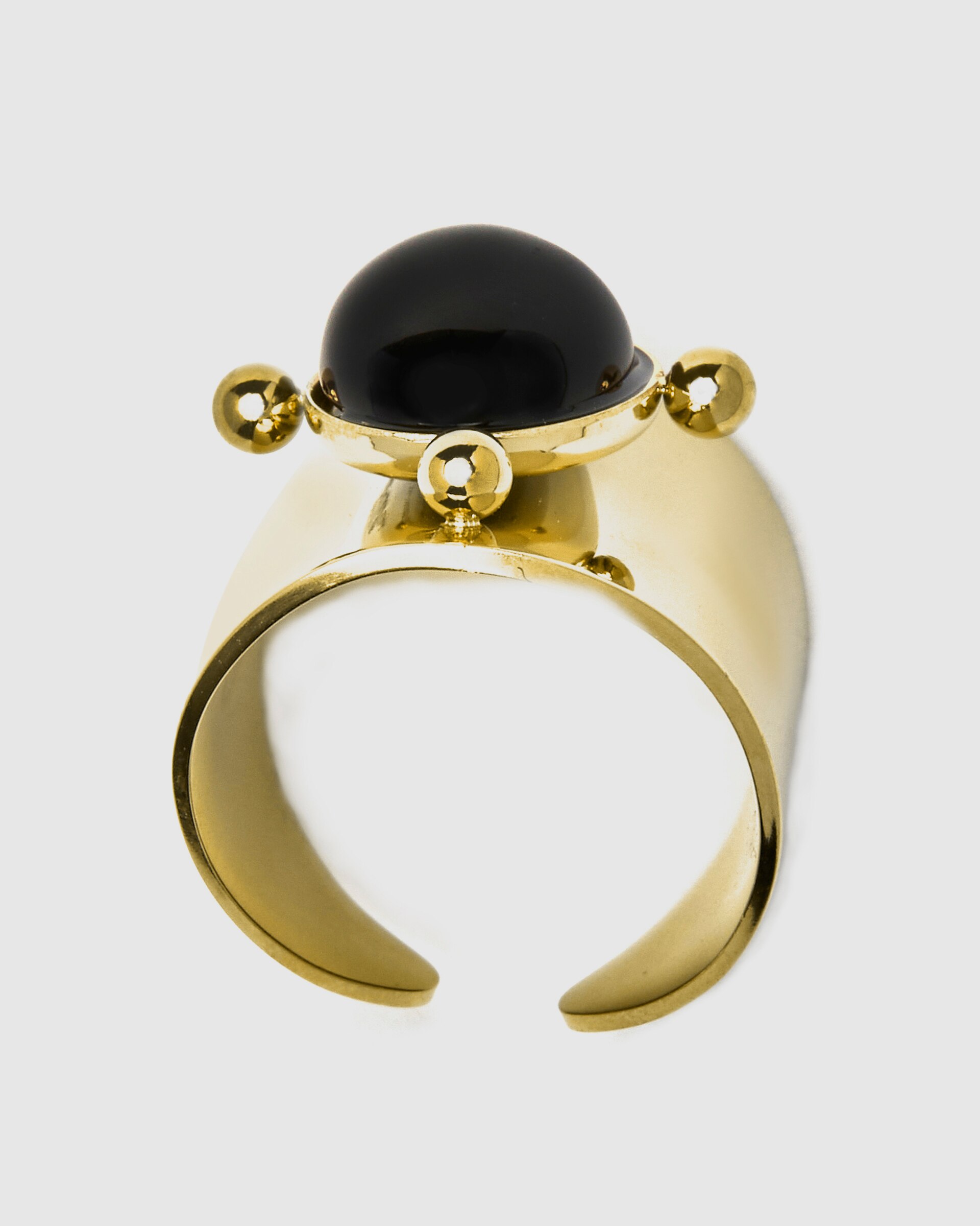 Anel Ajustável Boho de Aço com Acabamento em Ouro Amarelo de 18 Quilates e Ônix Ouro-5