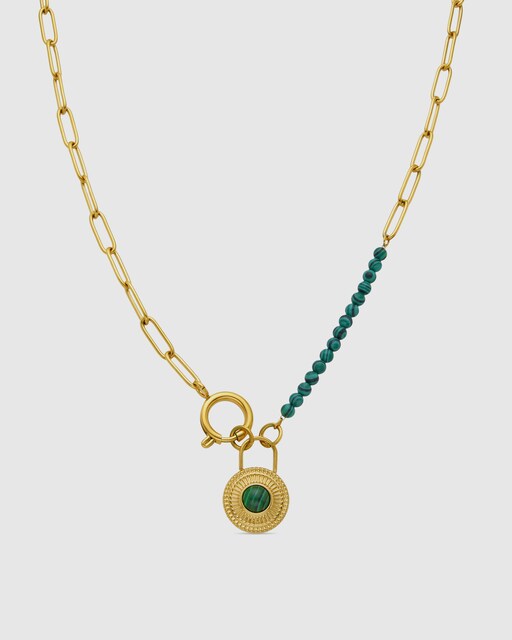 Imagem 0 de Colar Boho de Aço com Acabamento em Ouro Amarelo de 18k e Malaquita
