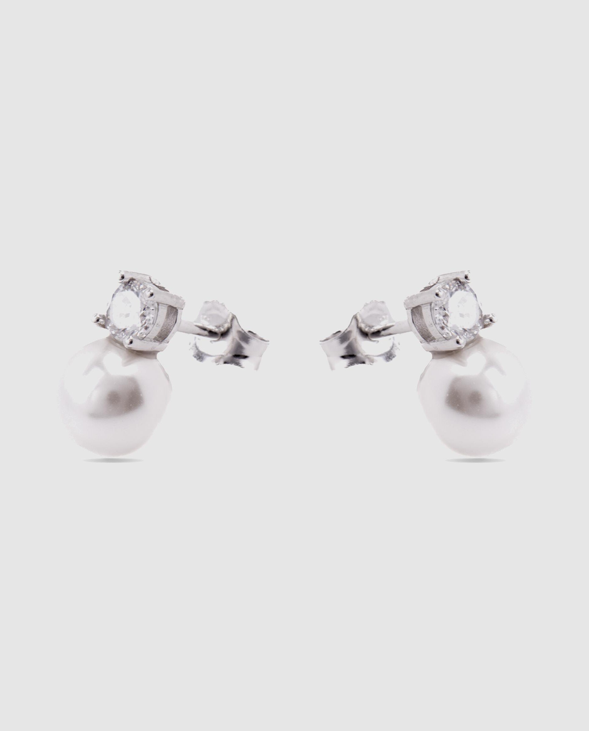 Brincos Essential de Prata de Lei 925 Acabados em Ródio com Pérola Branca Branco-3
