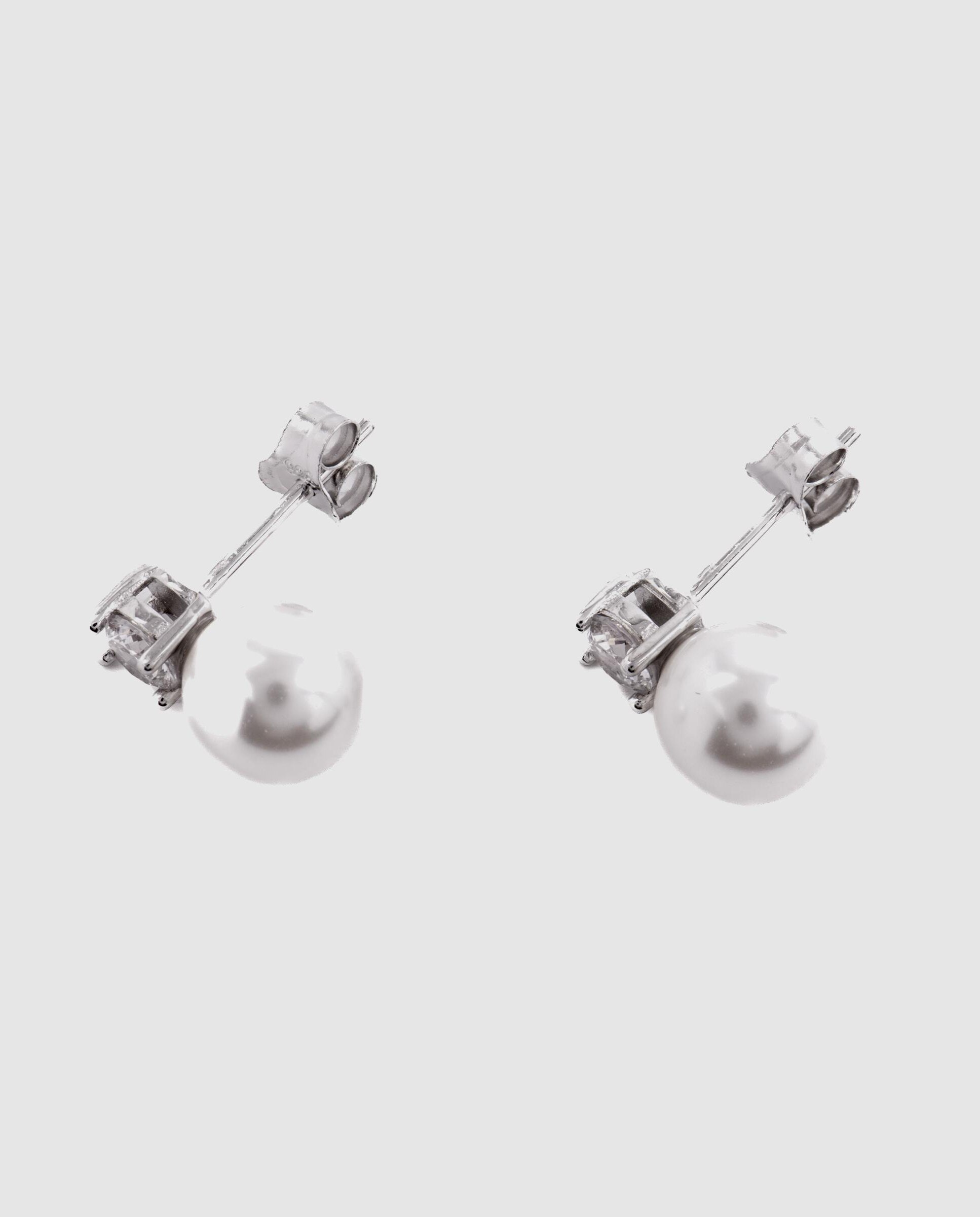Brincos Essential de Prata de Lei 925 Acabados em Ródio com Pérola Branca Branco-4