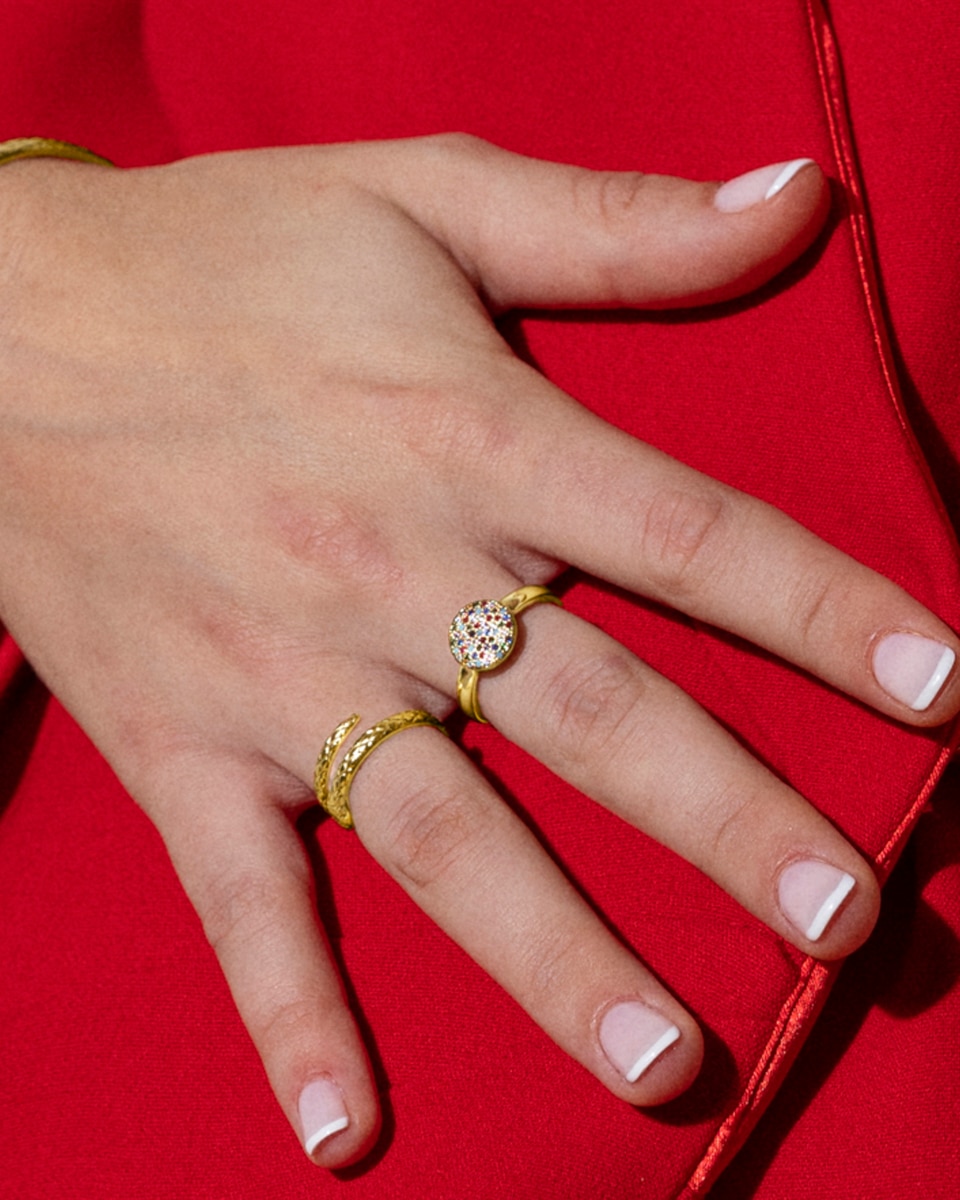 Anel Ajustável África Moda com Acabamento em Ouro Amarelo de 18 Quilates e Zirconita Multicolor Ouro-3
