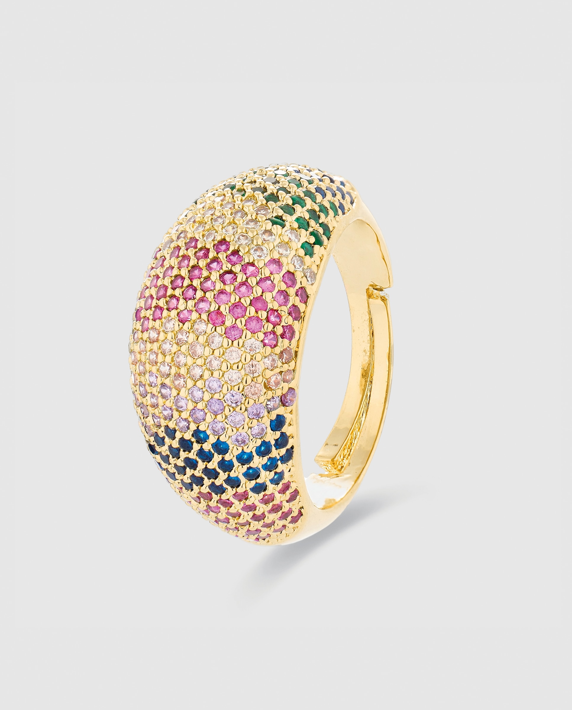 Anel Ajustável África Moda com Acabamento em Ouro Amarelo de 18 Quilates e Zirconita Multicolor Ouro-1
