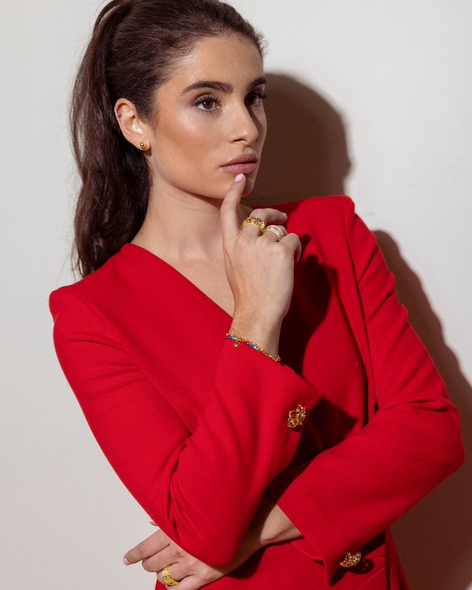 Anel Ajustável África Moda com Acabamento em Ouro Amarelo de 18 Quilates e Zirconita Multicolor Ouro-4