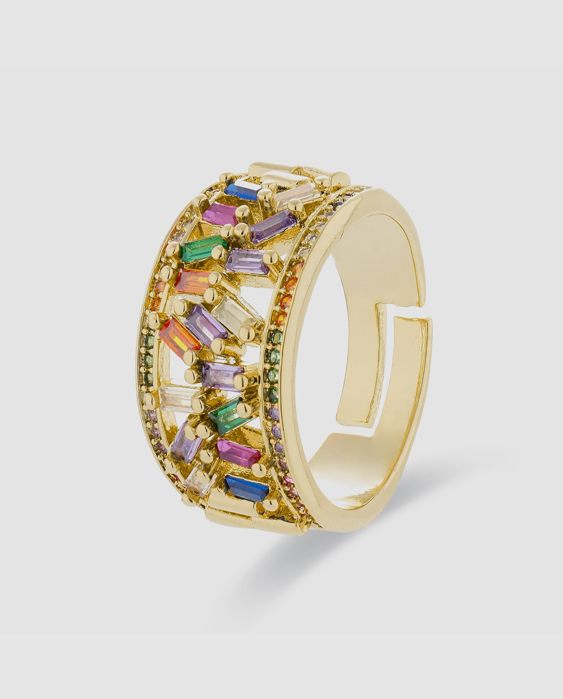 Anel Acabado em Ouro Amarelo 18k com Zirconita Multicolor-1