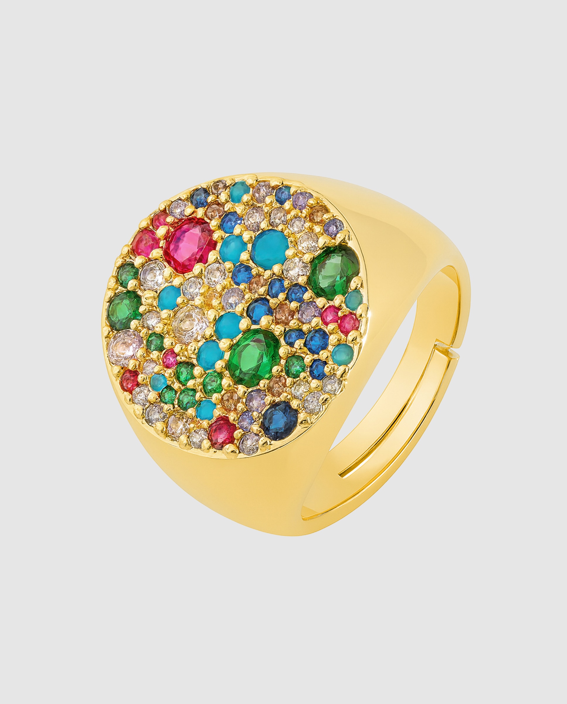 Anel Ajustável África Moda com Acabamento em Ouro Amarelo de 18 Quilates e Zirconita Multicolor Ouro-1