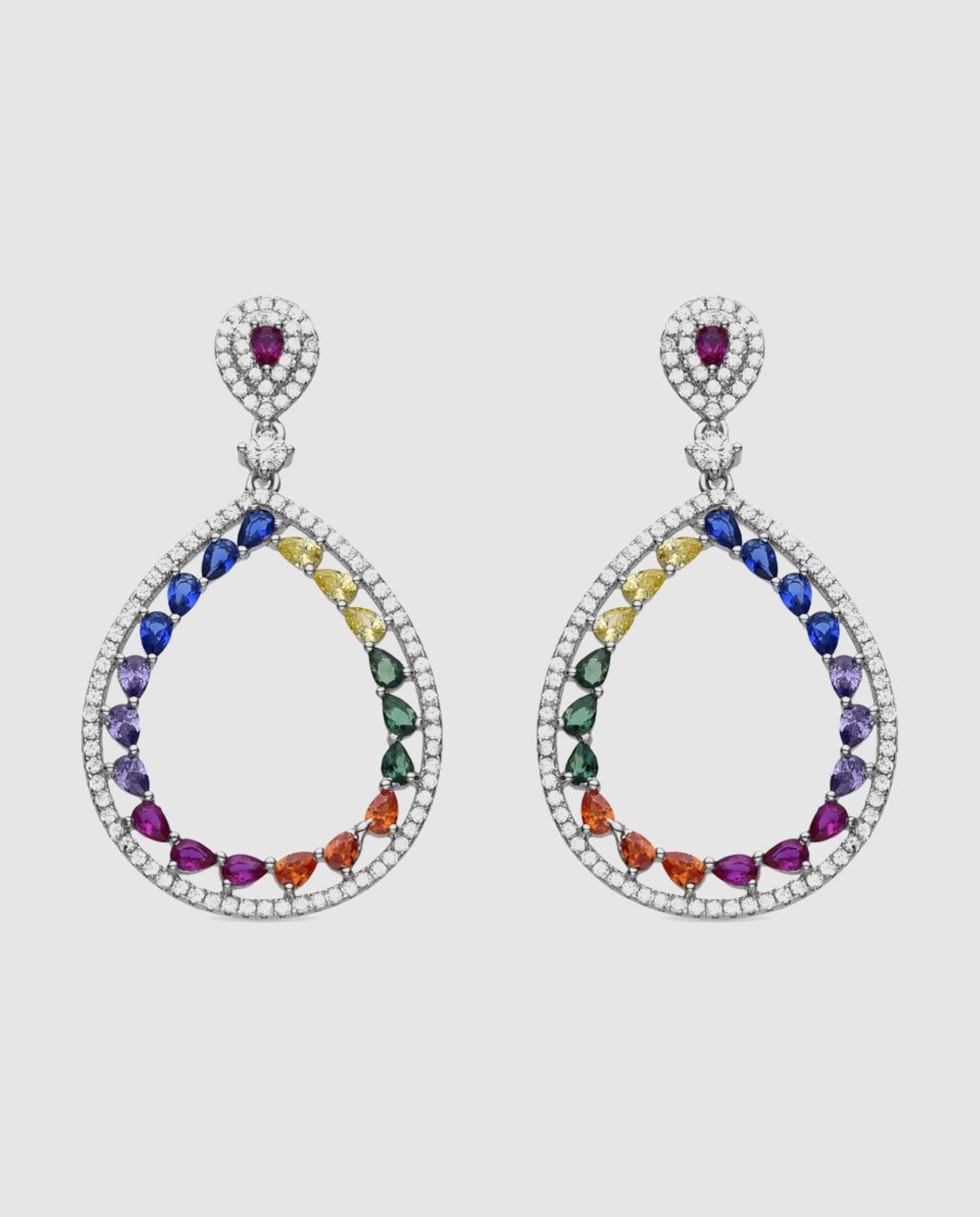 Brincos Trendy de Prata de Lei 925 com Acabamento em Ródio e Zirconita Multicolor Multicolor-1