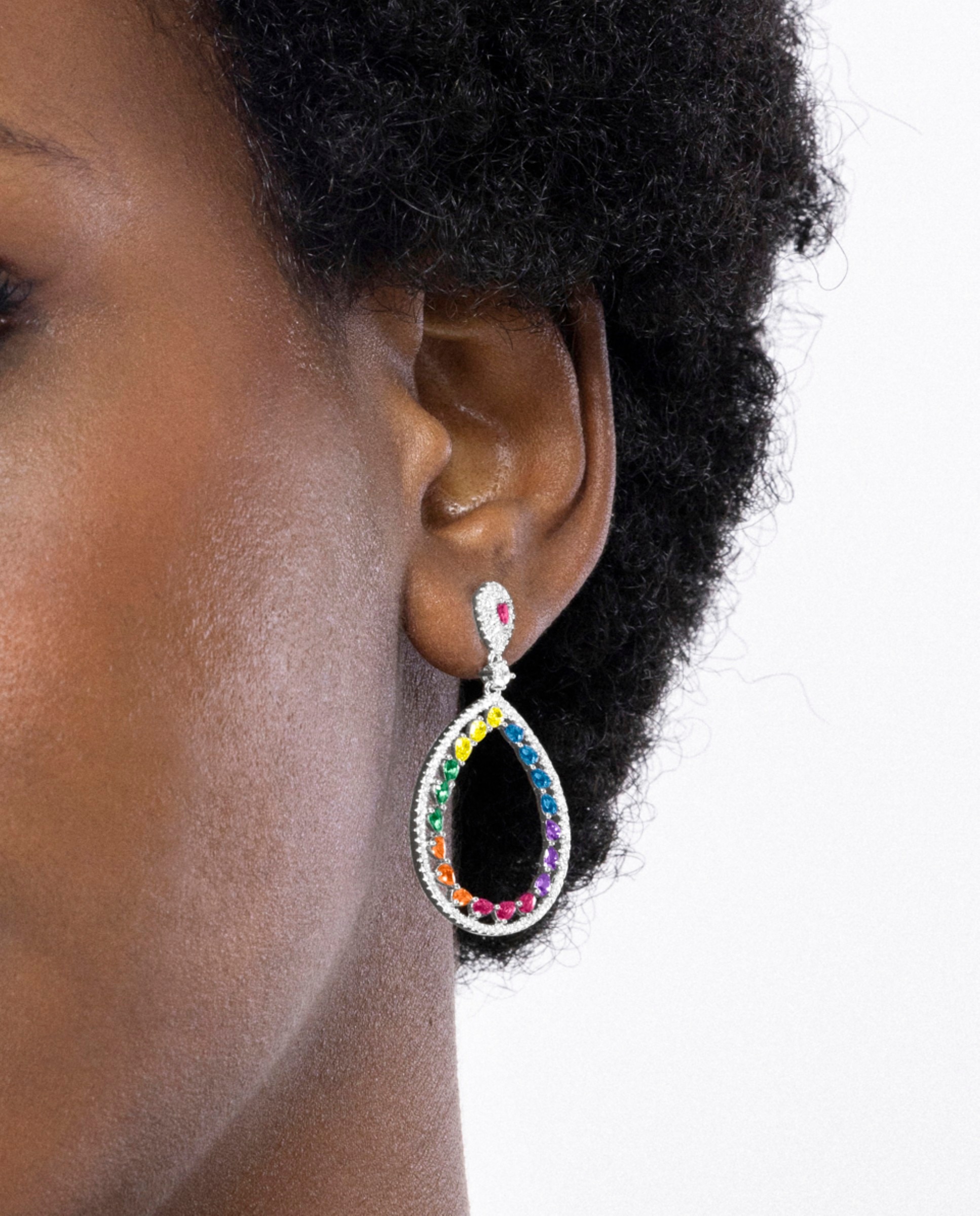 Brincos Trendy de Prata de Lei 925 com Acabamento em Ródio e Zirconita Multicolor Multicolor-3