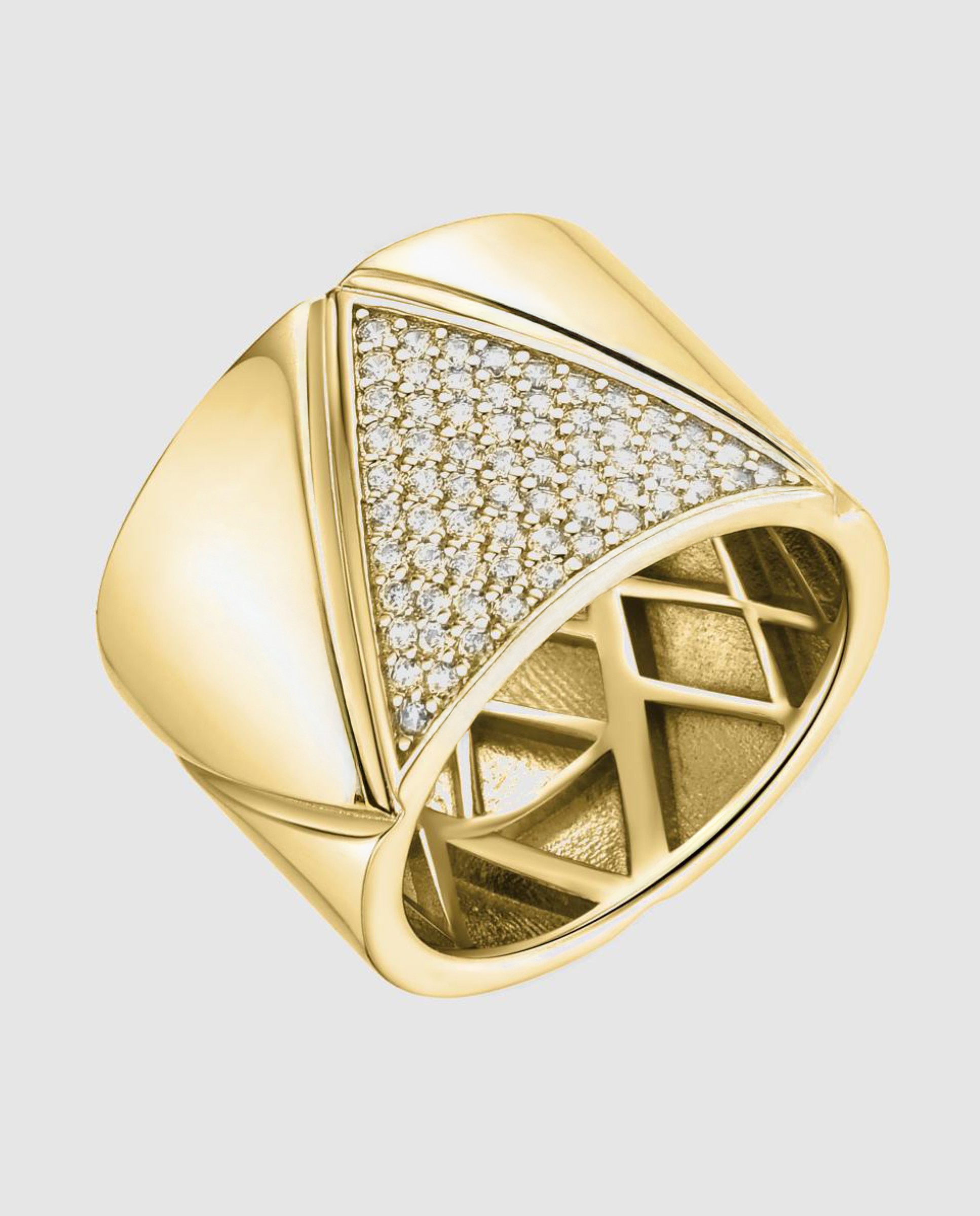 Anel Trendy de Prata de Lei 925 com Acabamento em Ouro de 18 Quilates e Zirconita Brilhante Branco-1