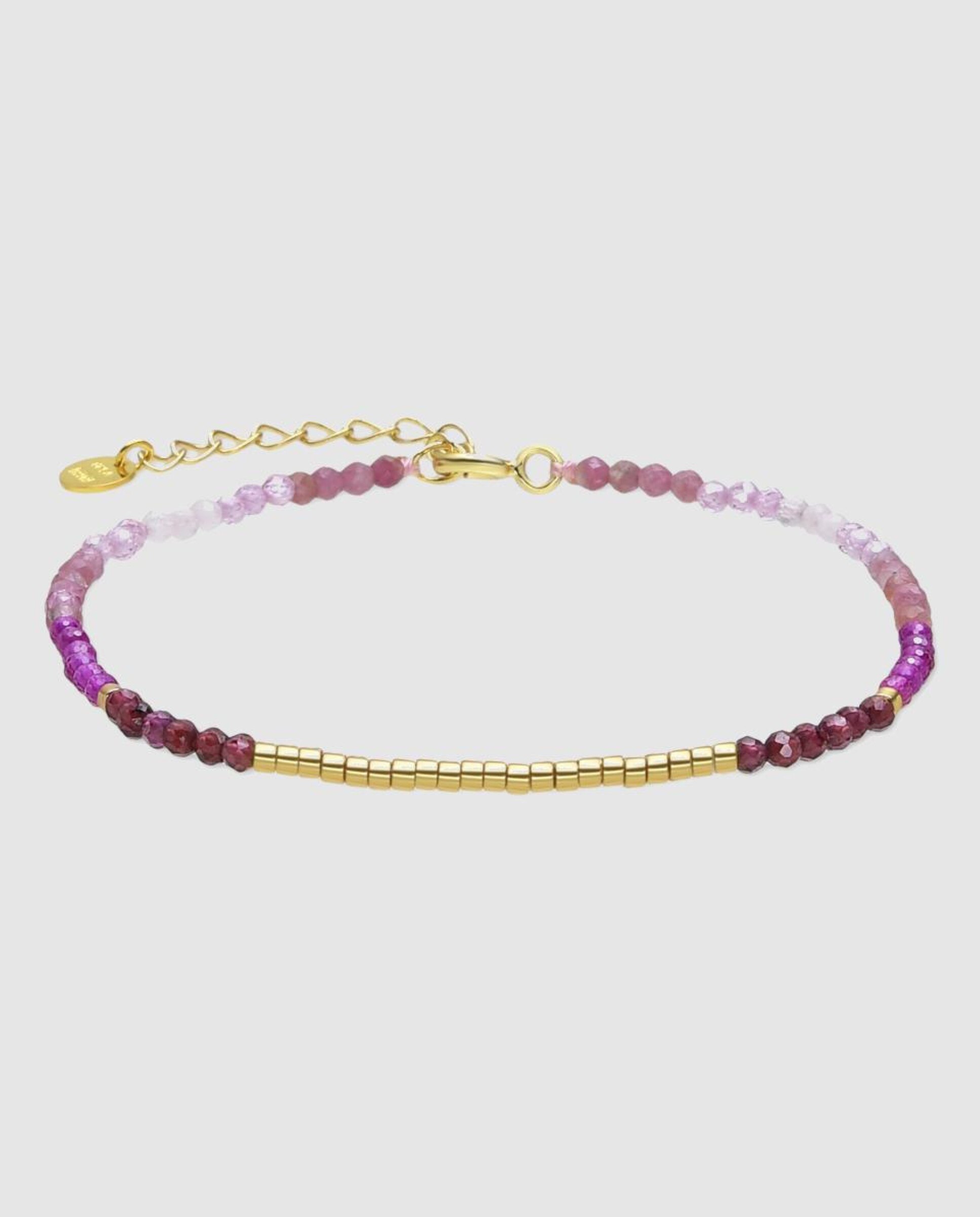 Pulseira Pide Un Deseo de Prata de Lei 925 Acabada em Ouro Amarelo de 18 Quilates com Cristal Rosa Rosa-1