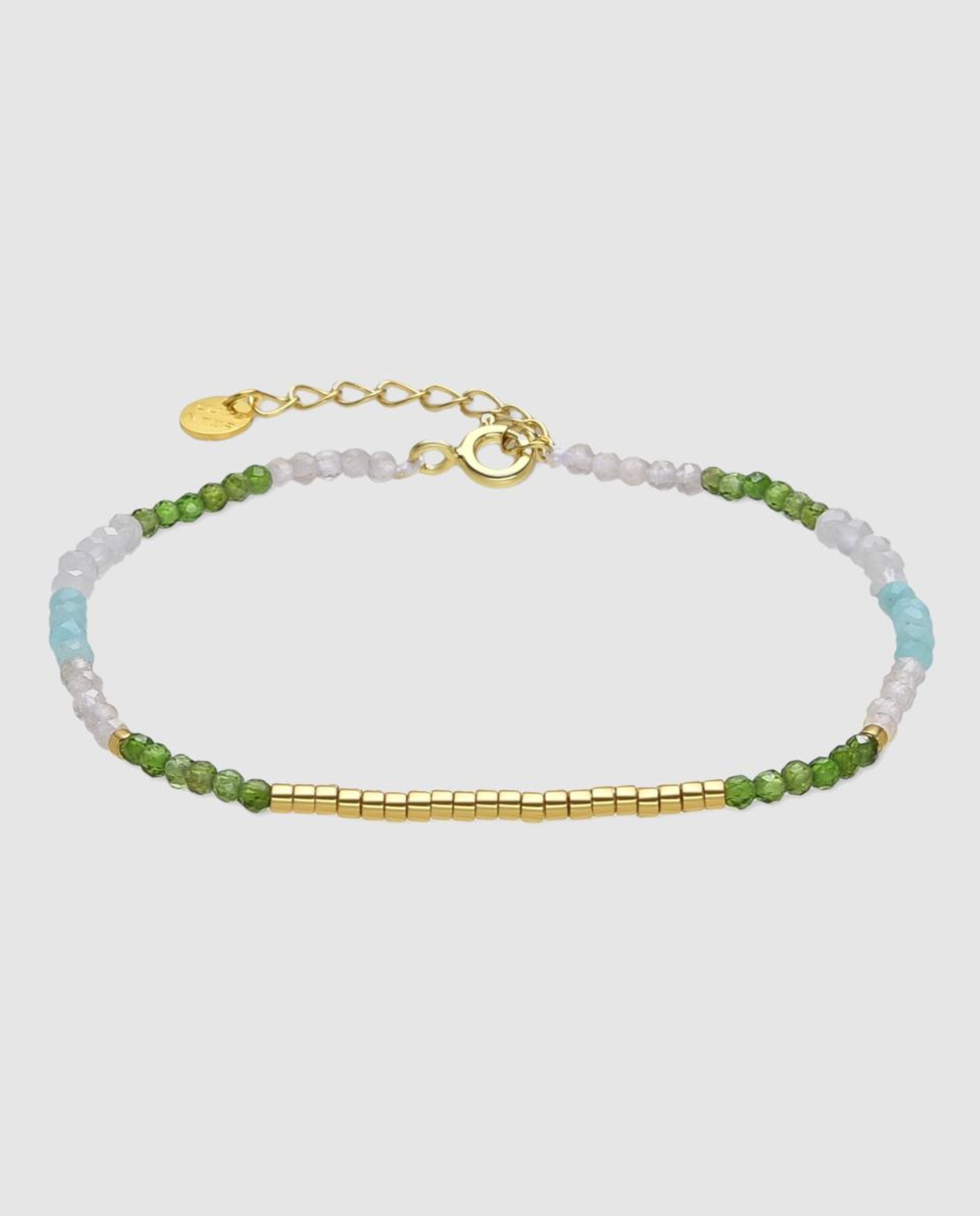 Pulseira de Corrente Make a Wish de Prata de Lei 925 Acabada em Ouro Amarelo de 18 Quilates com Cristal Verde Verde-1