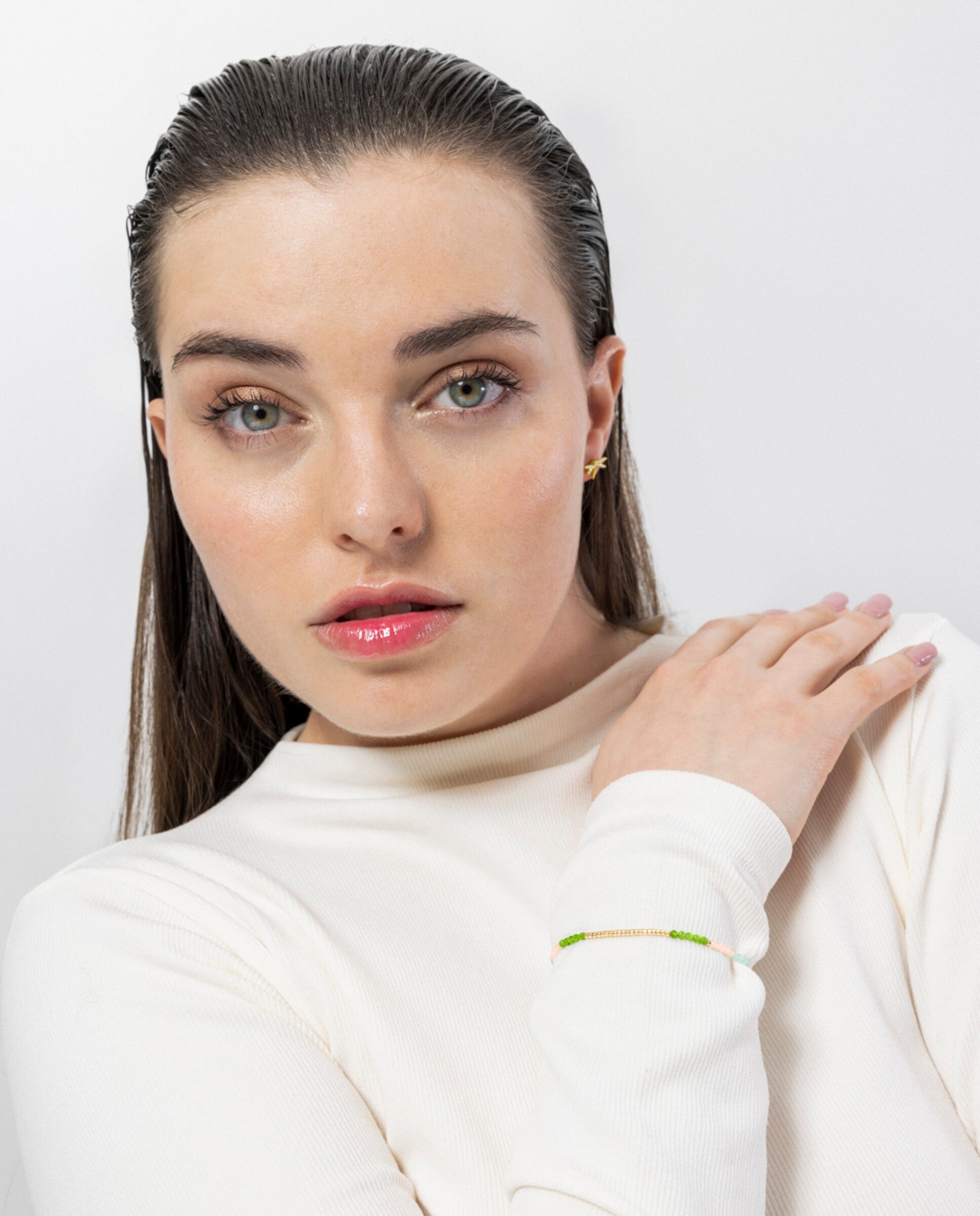 Pulseira de Corrente Make a Wish de Prata de Lei 925 Acabada em Ouro Amarelo de 18 Quilates com Cristal Verde Verde-2