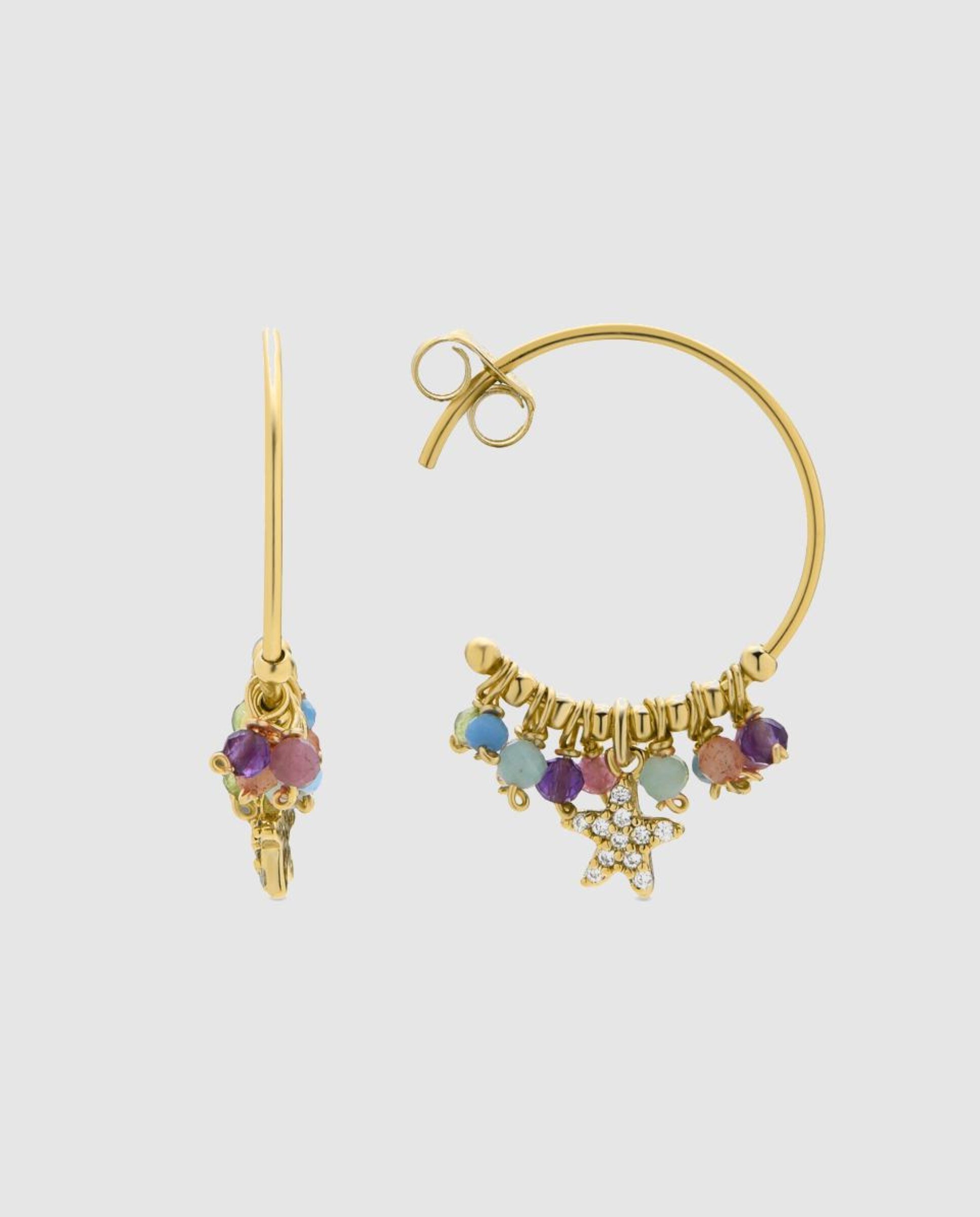Brincos de Aro Pide Un Deseo de Prata de Lei 925 com Acabamento em Ouro Amarelo 18 Quilates com Cristal Multicolor Multicolor-1