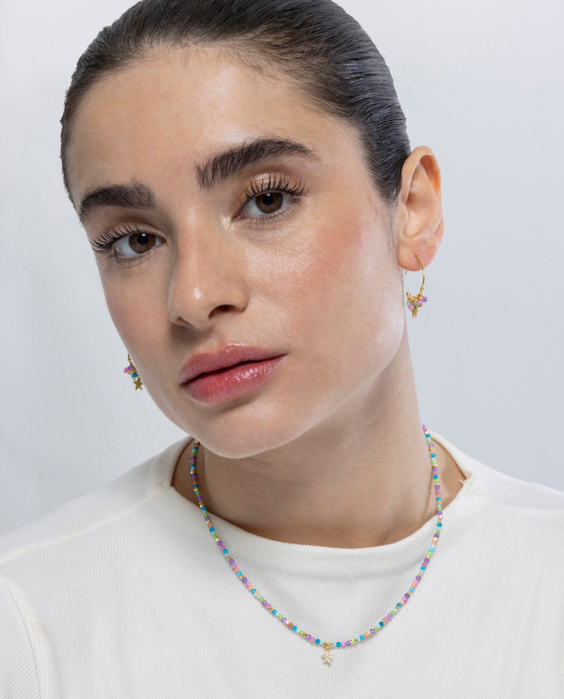 Brincos de Aro Pide Un Deseo de Prata de Lei 925 com Acabamento em Ouro Amarelo 18 Quilates com Cristal Multicolor Multicolor-2
