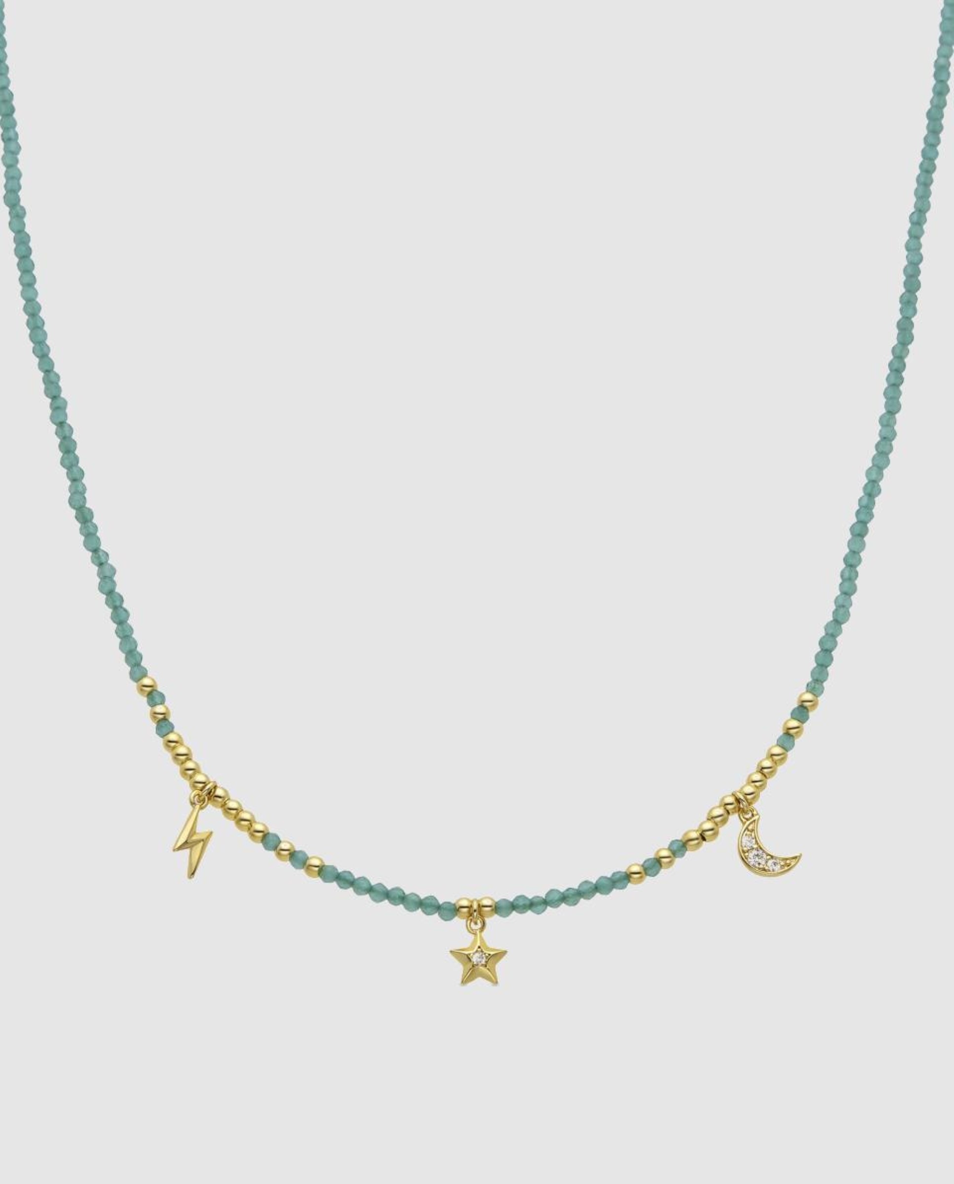 Colar Pide Un Deseo de Prata de Lei 925 com Acabamento em Ouro de 18 Quilates e Cristal Verde Verde-1
