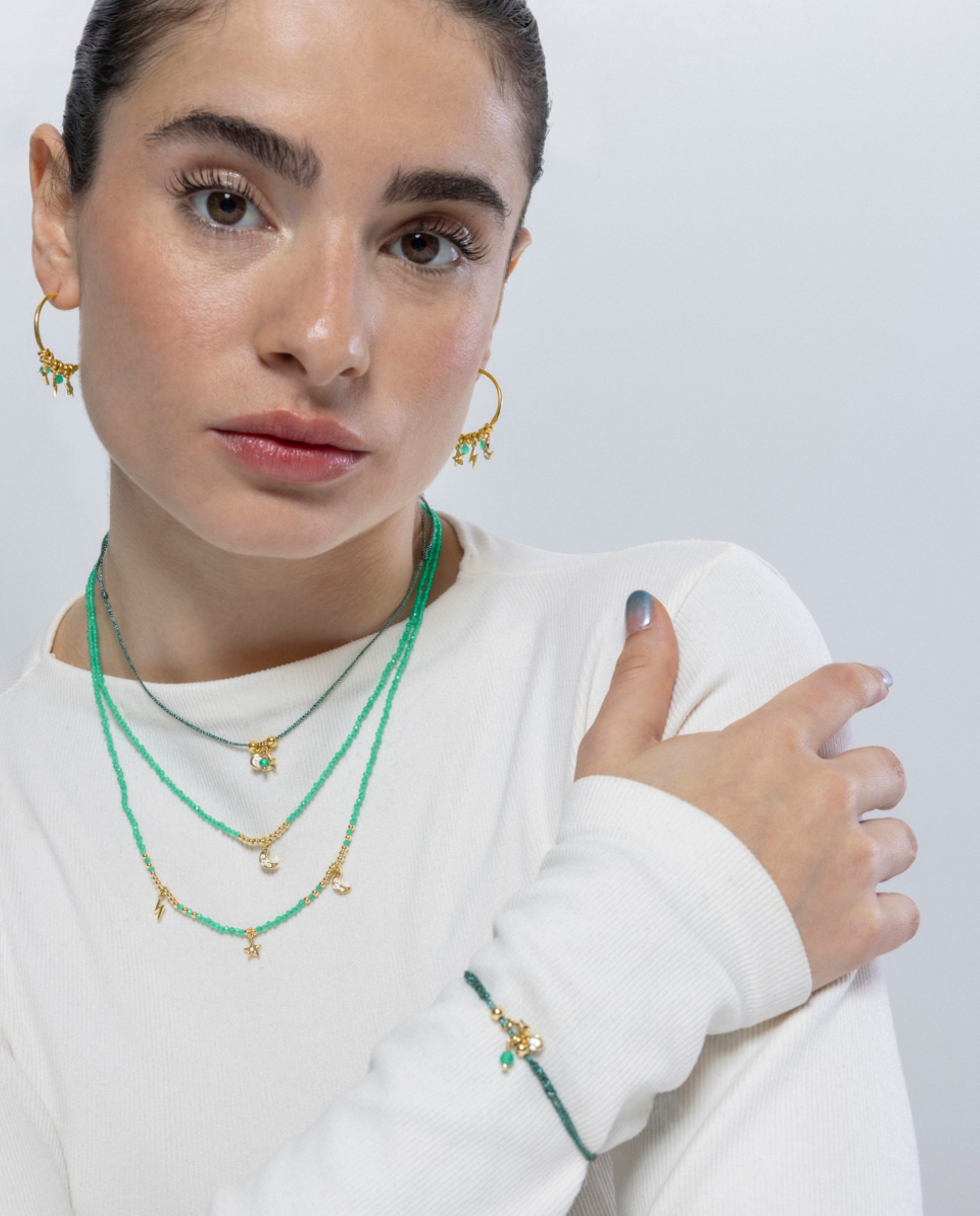 Colar Pide Un Deseo de Prata de Lei 925 com Acabamento em Ouro de 18 Quilates e Cristal Verde Verde-2