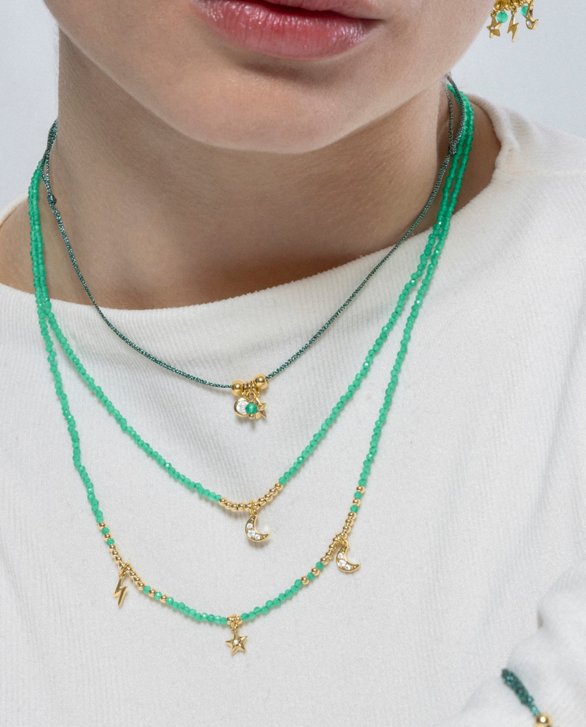 Colar Pide Un Deseo de Prata de Lei 925 com Acabamento em Ouro de 18 Quilates e Cristal Verde Verde-3