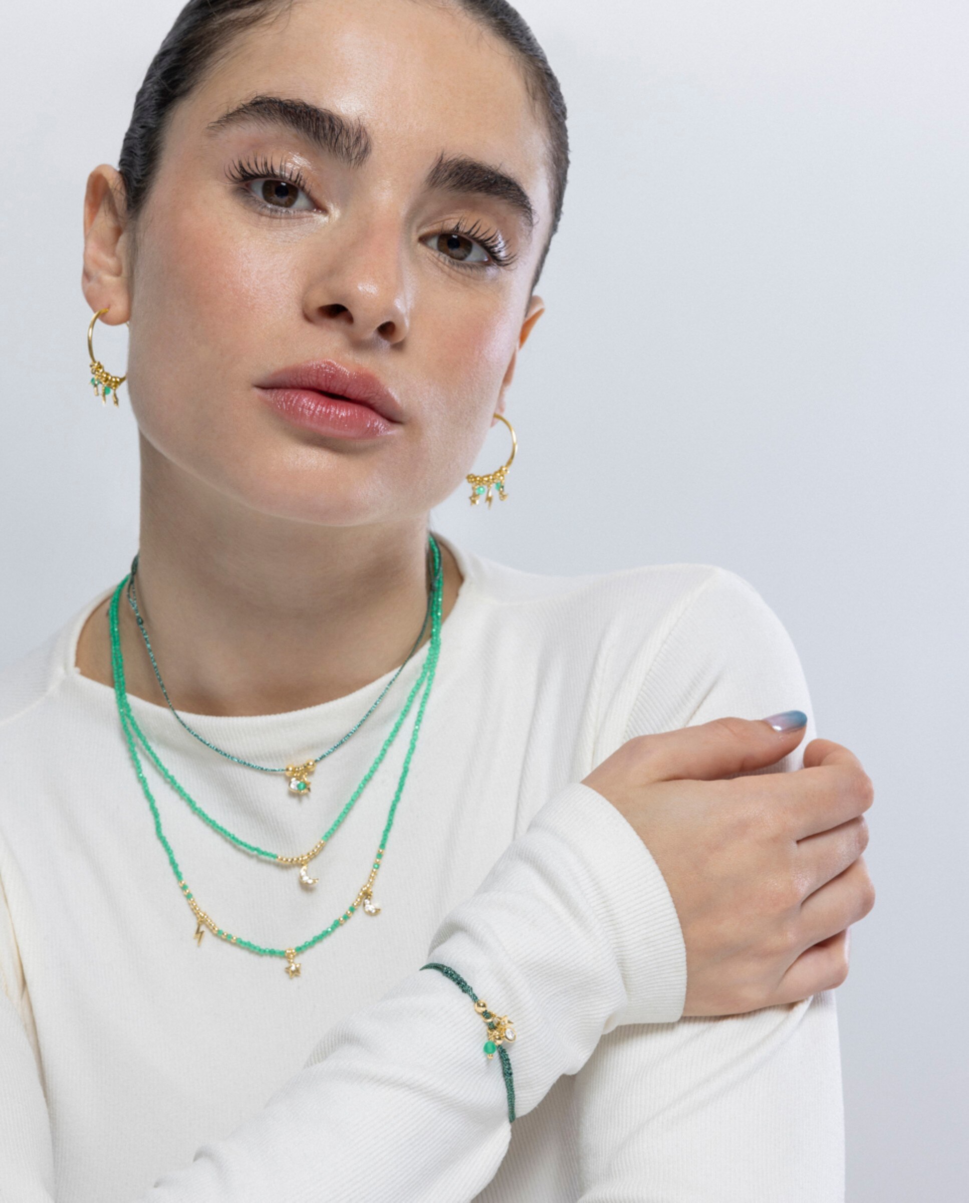 Colar Pide Un Deseo de Prata de Lei 925 com Acabamento em Ouro de 18 Quilates e Cristal Verde Verde-4