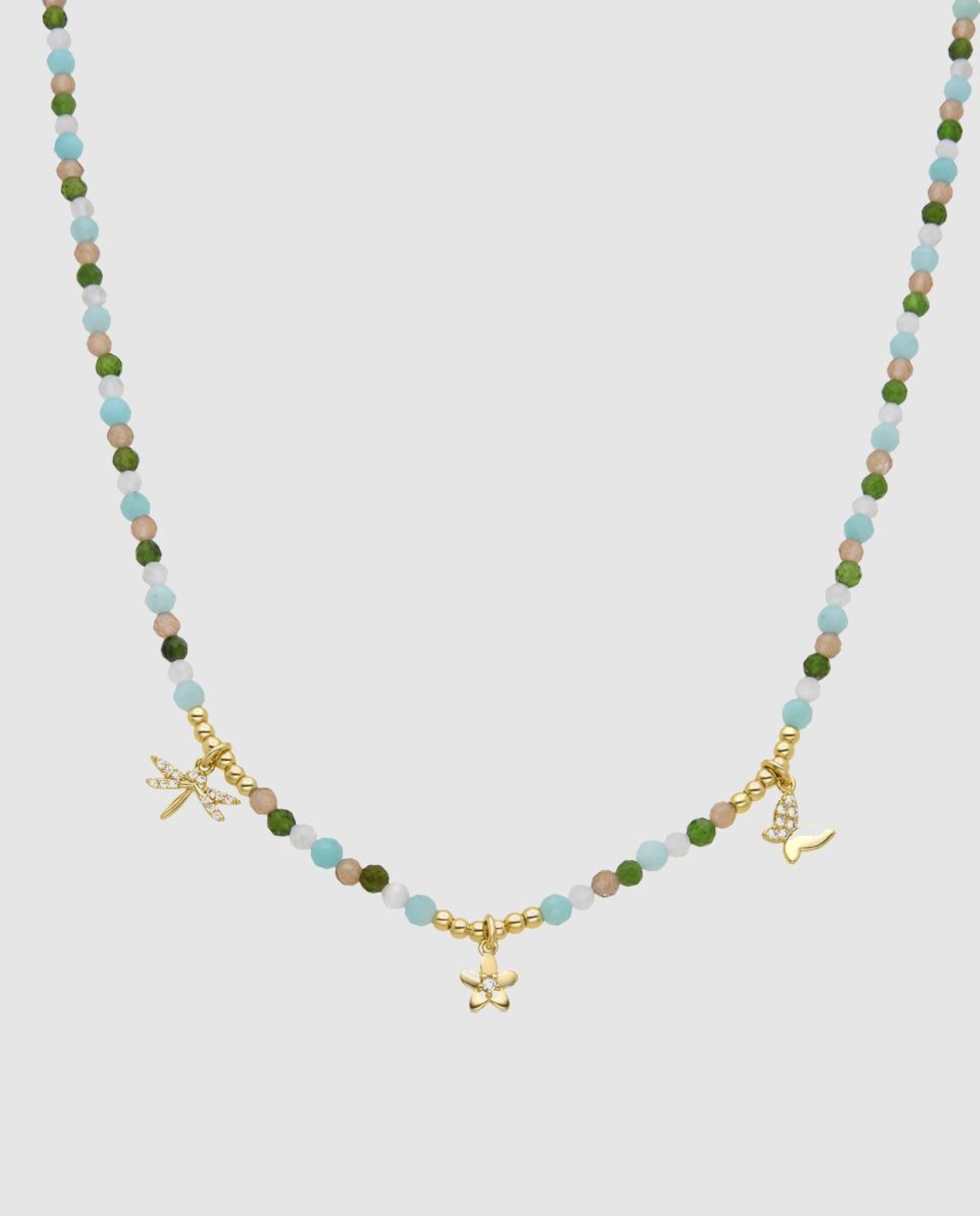 Colar Pide Un Deseo de Prata de Lei 925 com Acabamento em Ouro Amarelo de 18 Quilates e Cristal Verde Verde-1