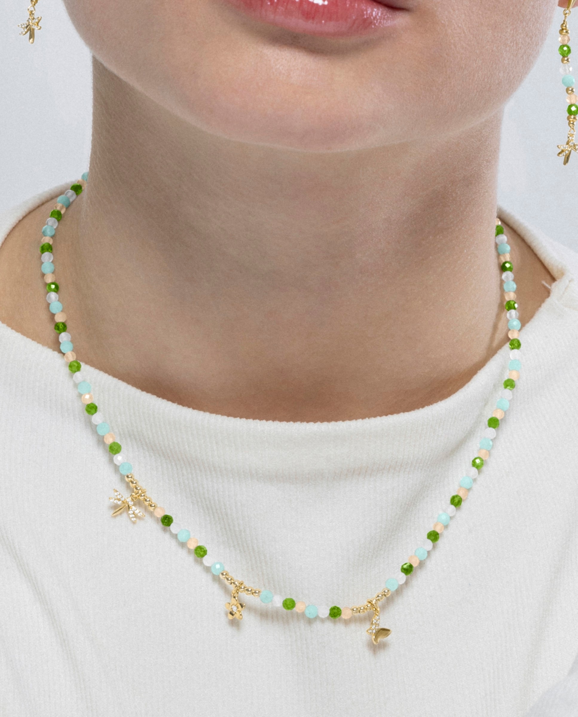 Colar Pide Un Deseo de Prata de Lei 925 com Acabamento em Ouro Amarelo de 18 Quilates e Cristal Verde Verde-3