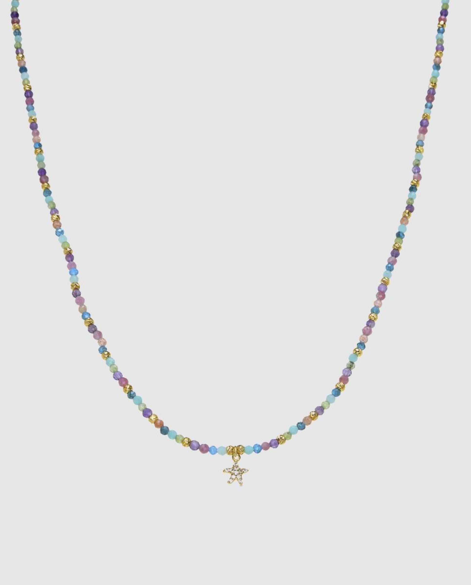 Colar Pide Un Deseo de Prata de Lei 925 com Acabamento em Ouro de 18 Quilates e Cristal Multicolor Multicolor-1